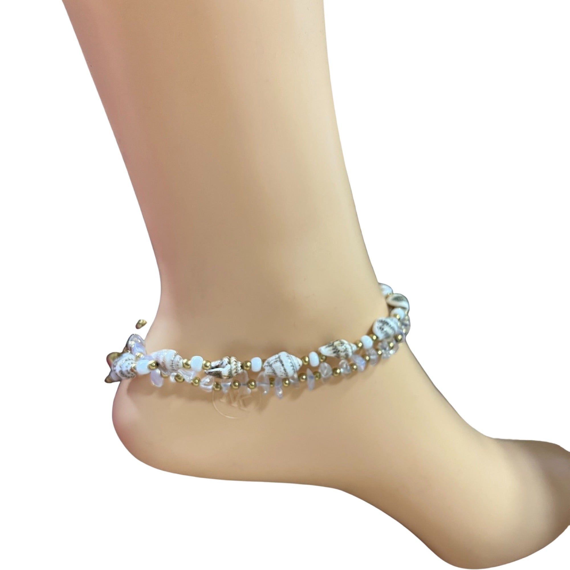ANKLETS- Clear Quartz W/ Shell