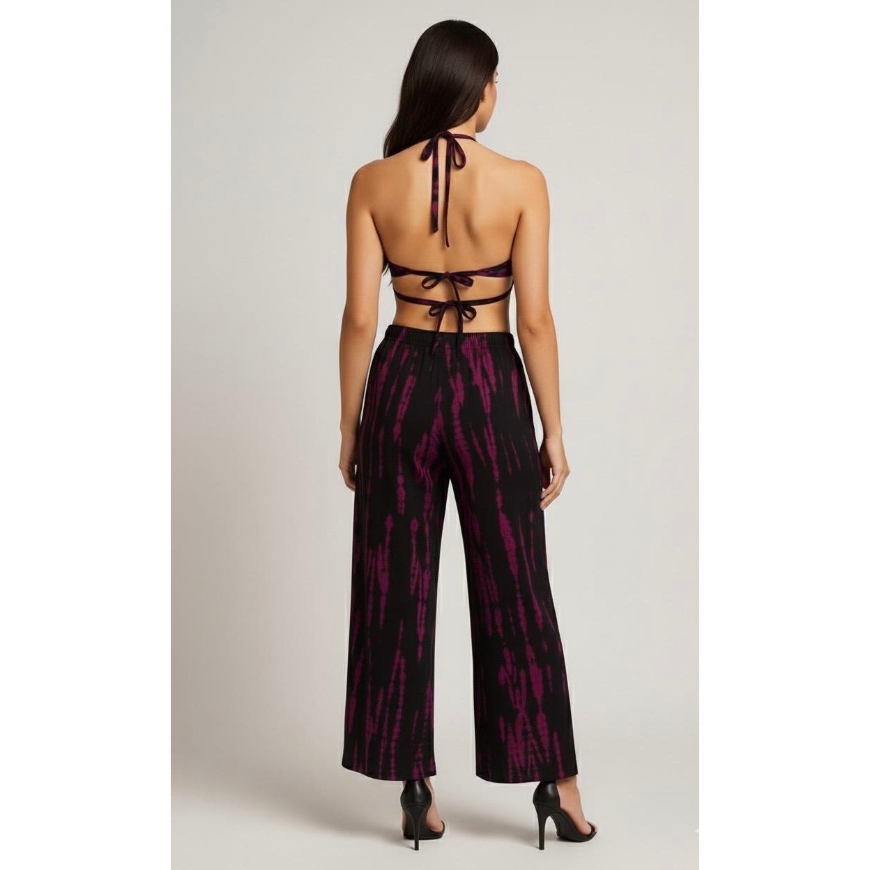Women’s Tie Dye 2 Piece Set – Halter Crop Top and Wide Leg Pants Matching Outfit