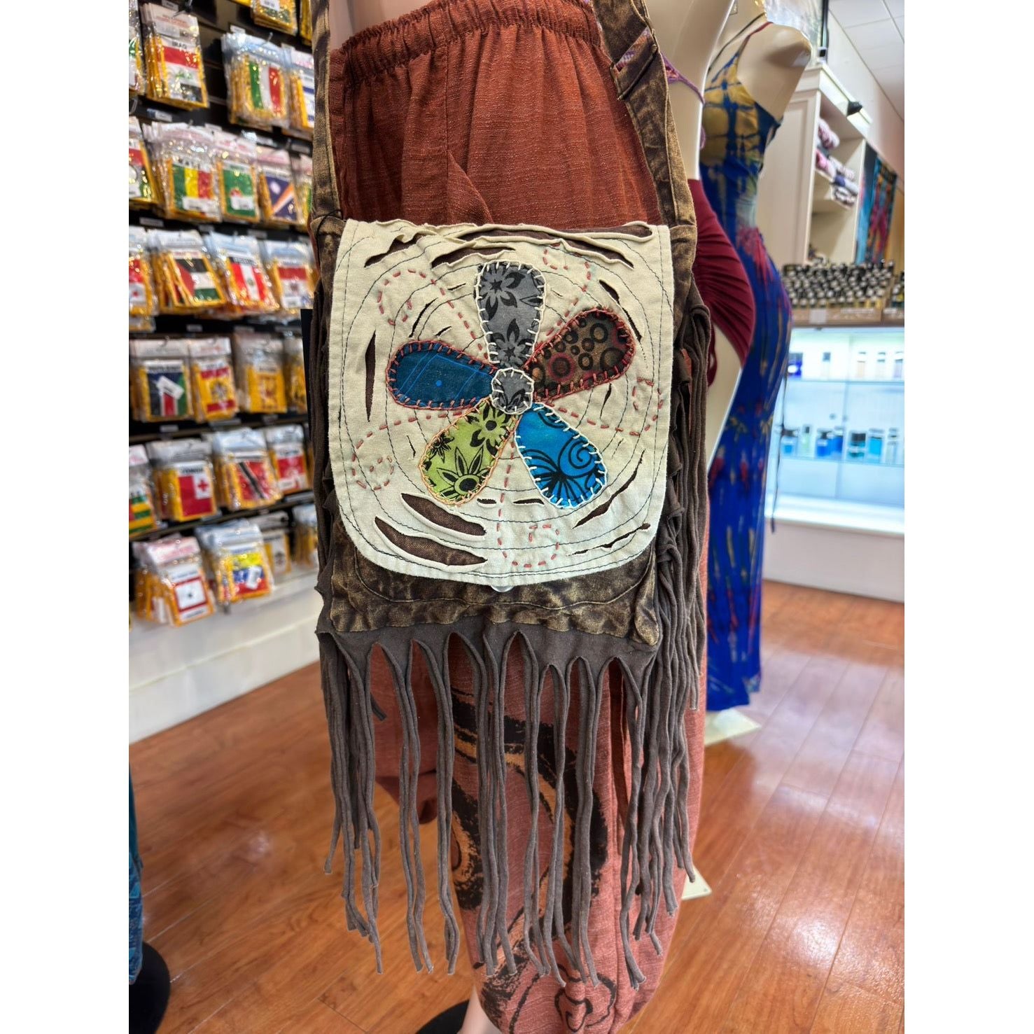 Bag - Off White Bohemian Fringe Bag w/Floral