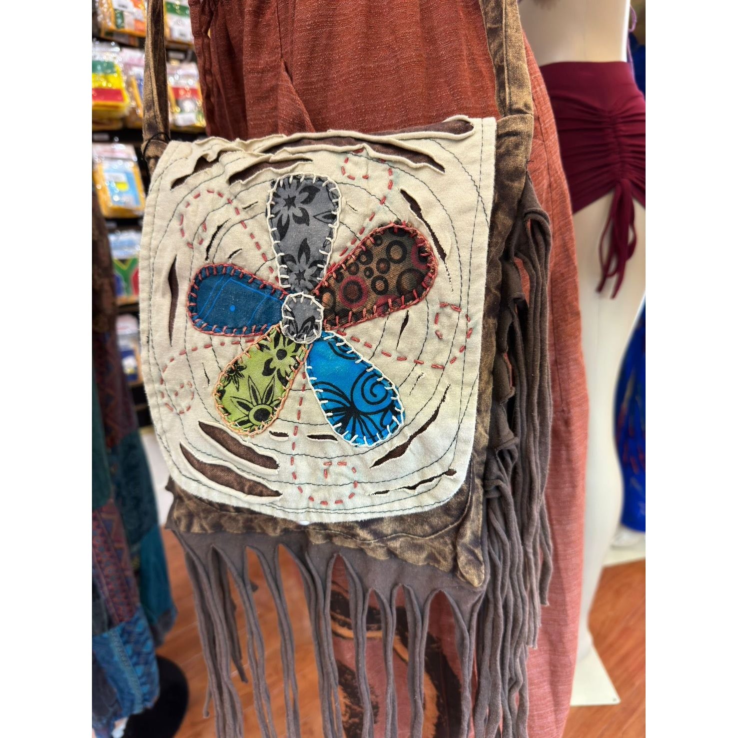 Bag - Off White Bohemian Fringe Bag w/Floral