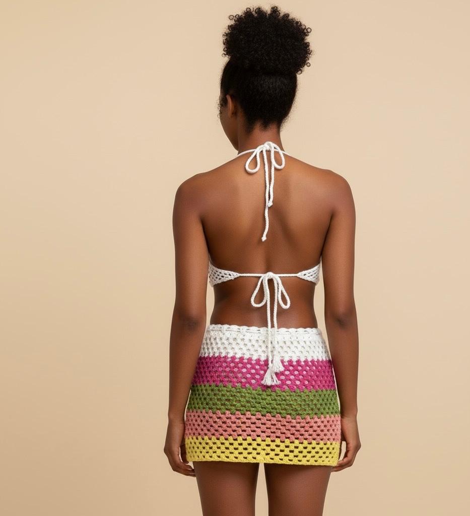 Multicolors crochet skirt and tops