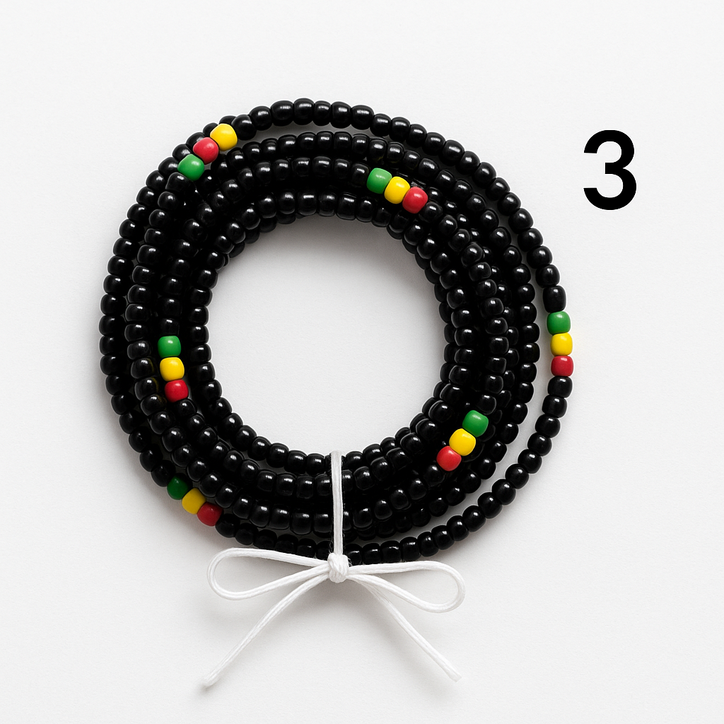 Handmade African Tie-On Waist Beads: Glass Beaded Body Jewelry Fits up to 52 inches