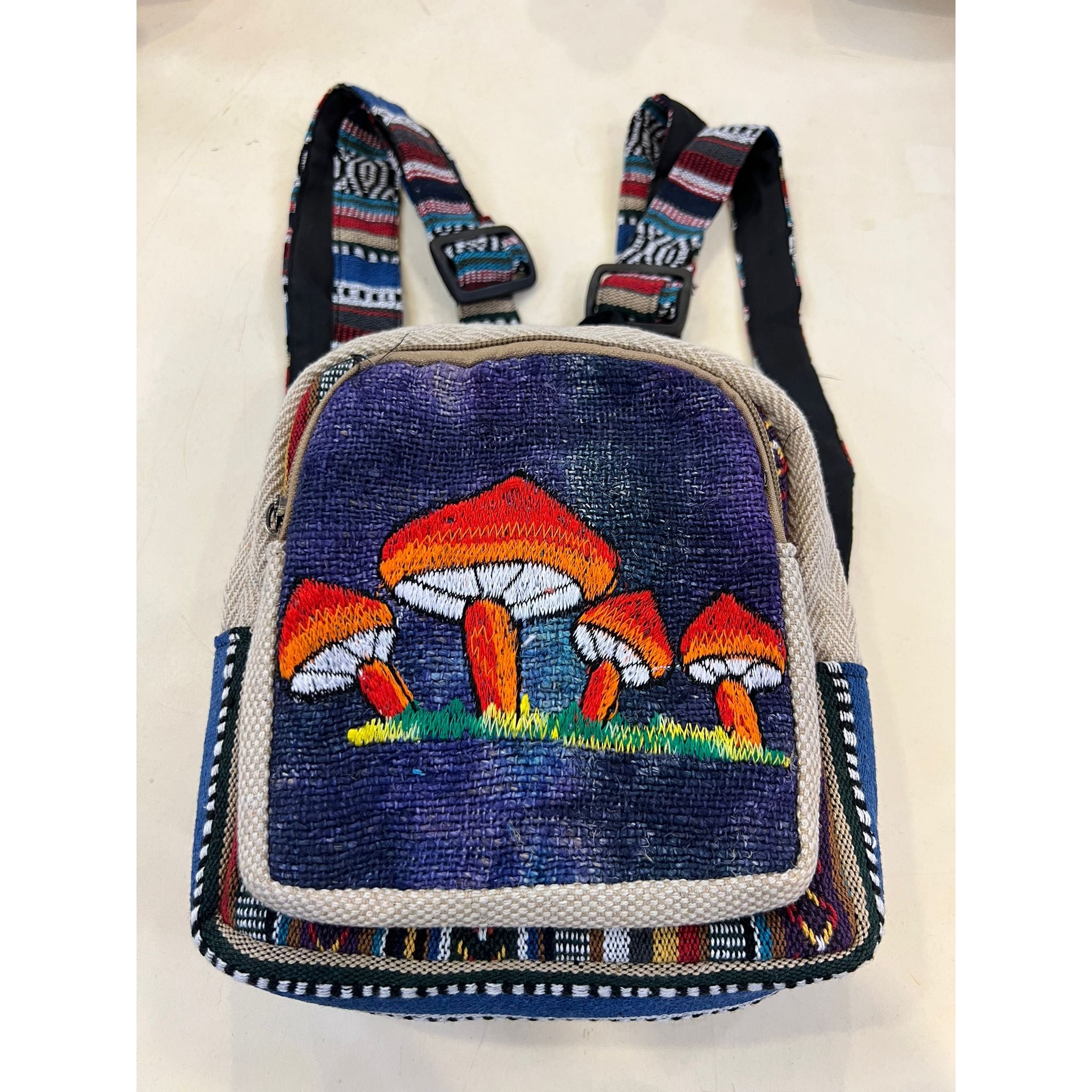 Embroidery Mushroom Hemp Mini Backpack