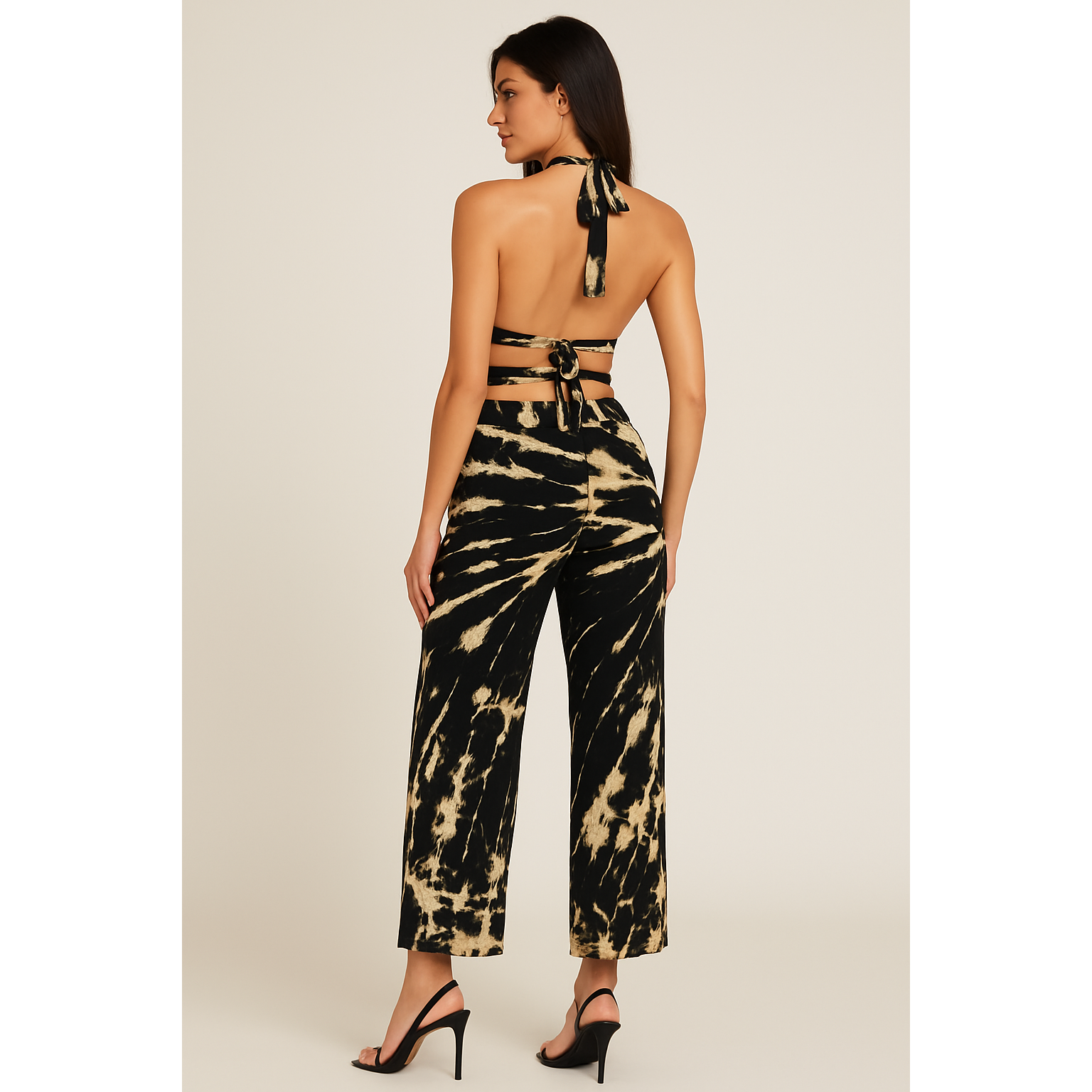 Women’s Tie Dye 2 Piece Set – Halter Crop Top and Wide Leg Pants Matching Outfit