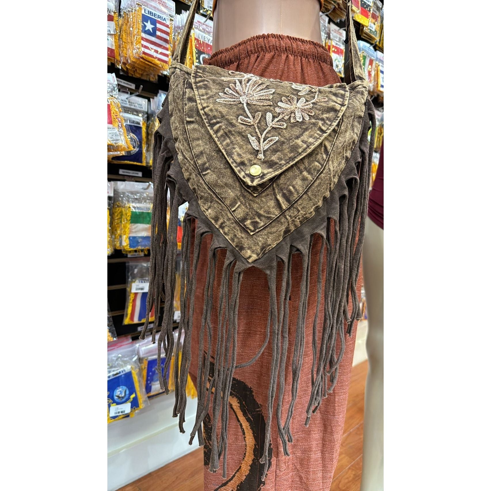 Bag - Brown Stonewashed Fringe Bag