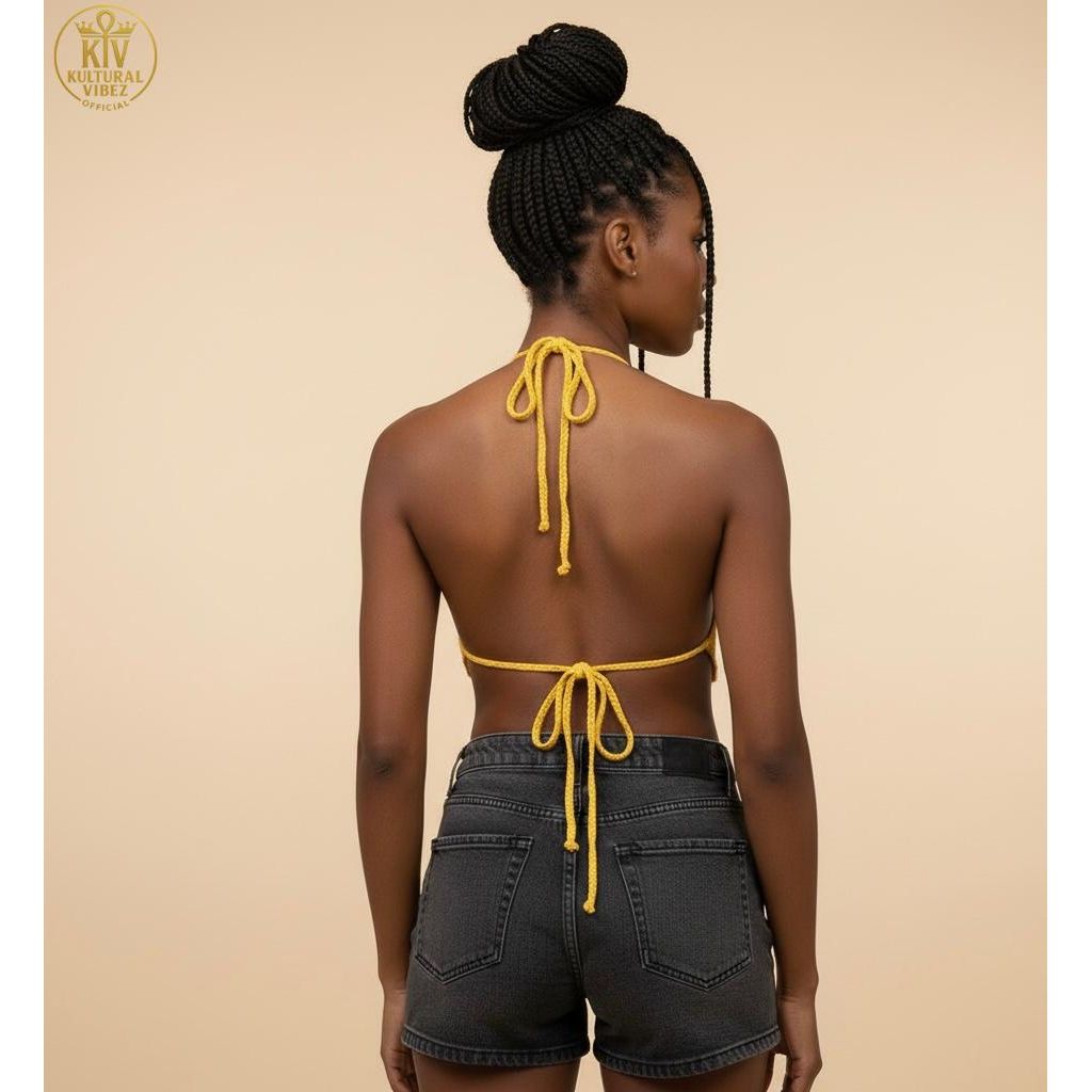 Knitting Deep V Crop Top-Yellow