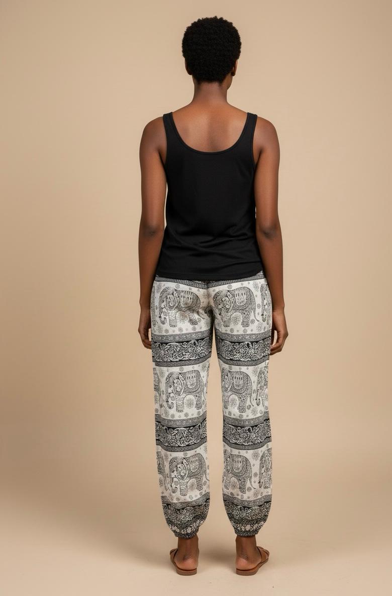 Elephant Print Drawstring Harem Pant/Cuff Leg
