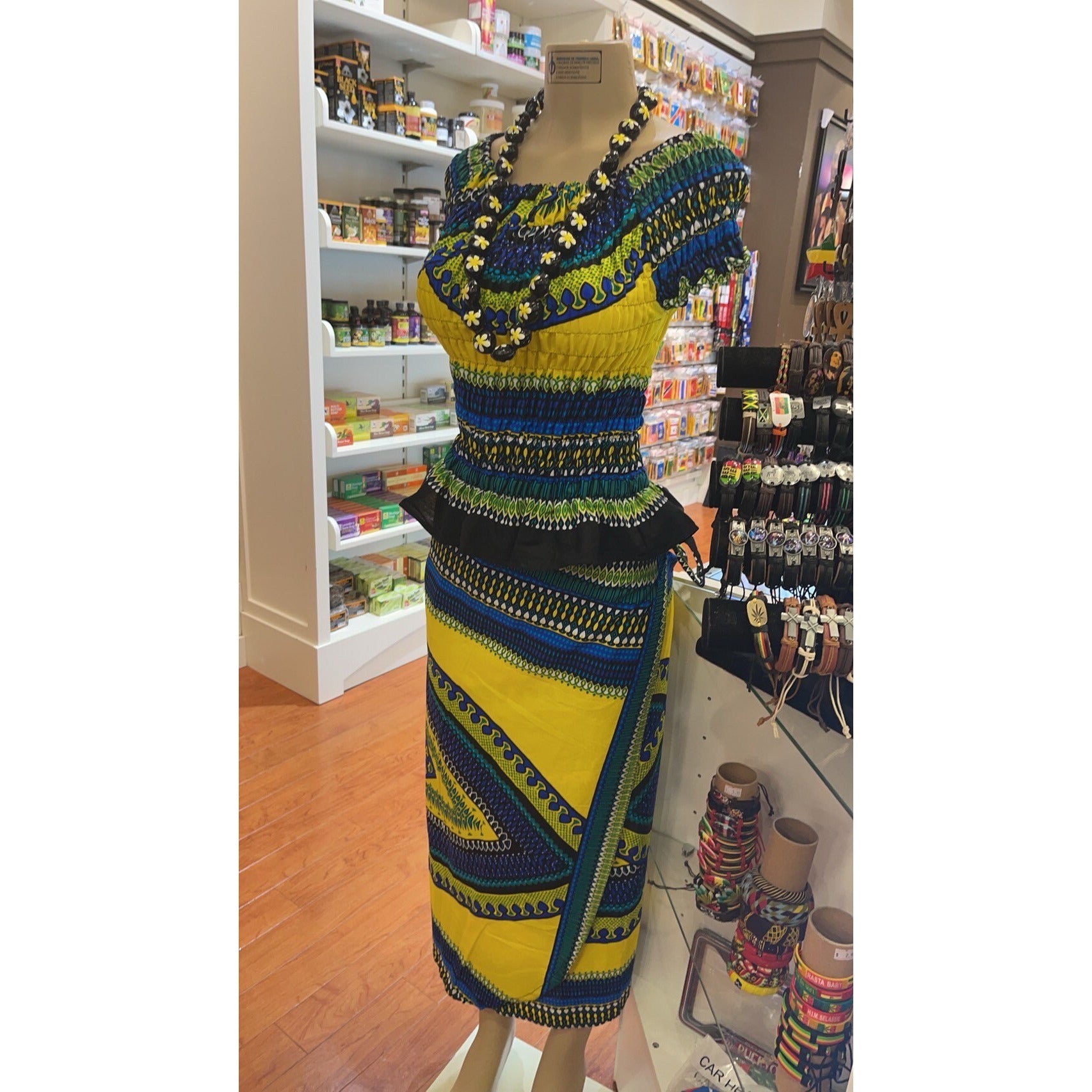 African Clothing Long Ankara Dashiki Print Dress Wrap Skirt Set.
