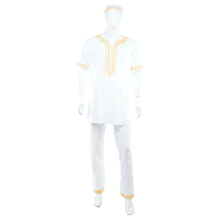 White & Gold Embroidered Pant Set For Men.
