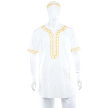 White & Gold Embroidered Pant Set For Men.