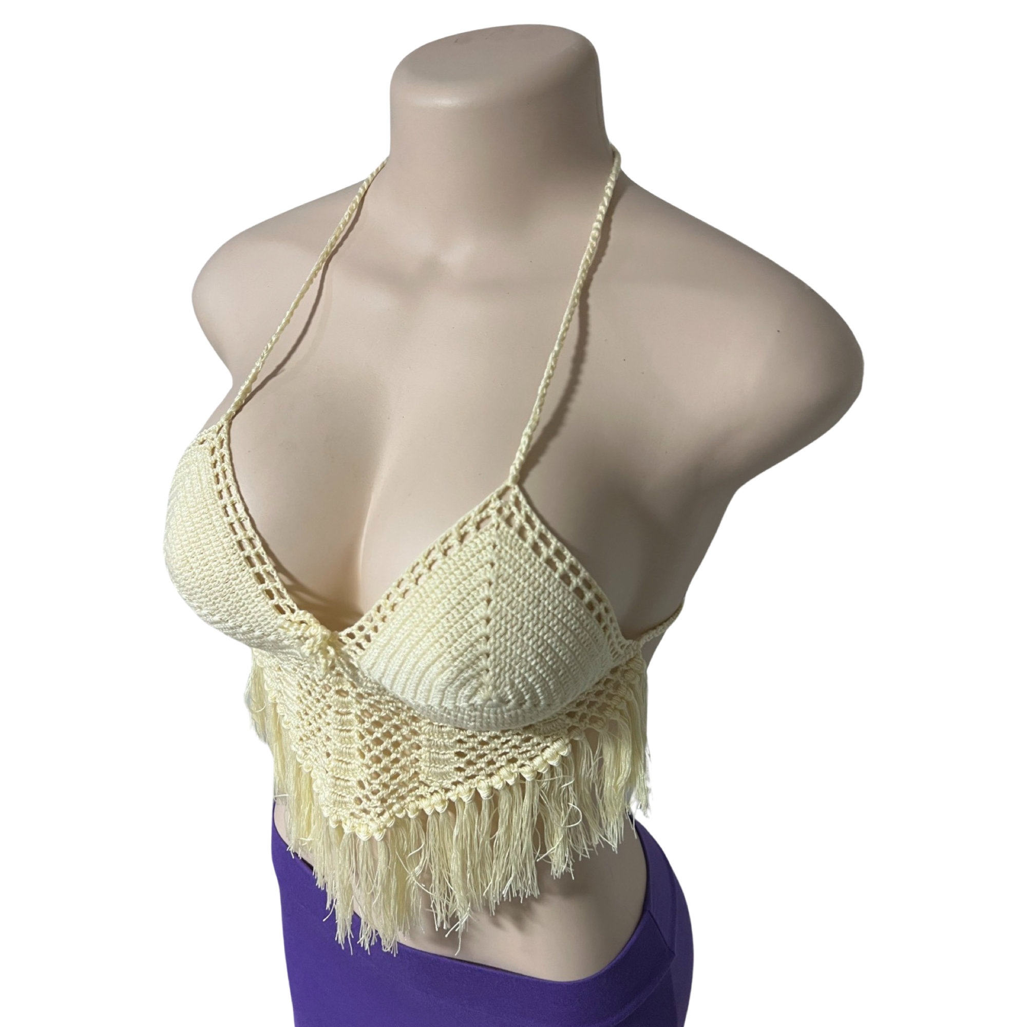 Sexy Cream Bikini Handmade Crochet Top.