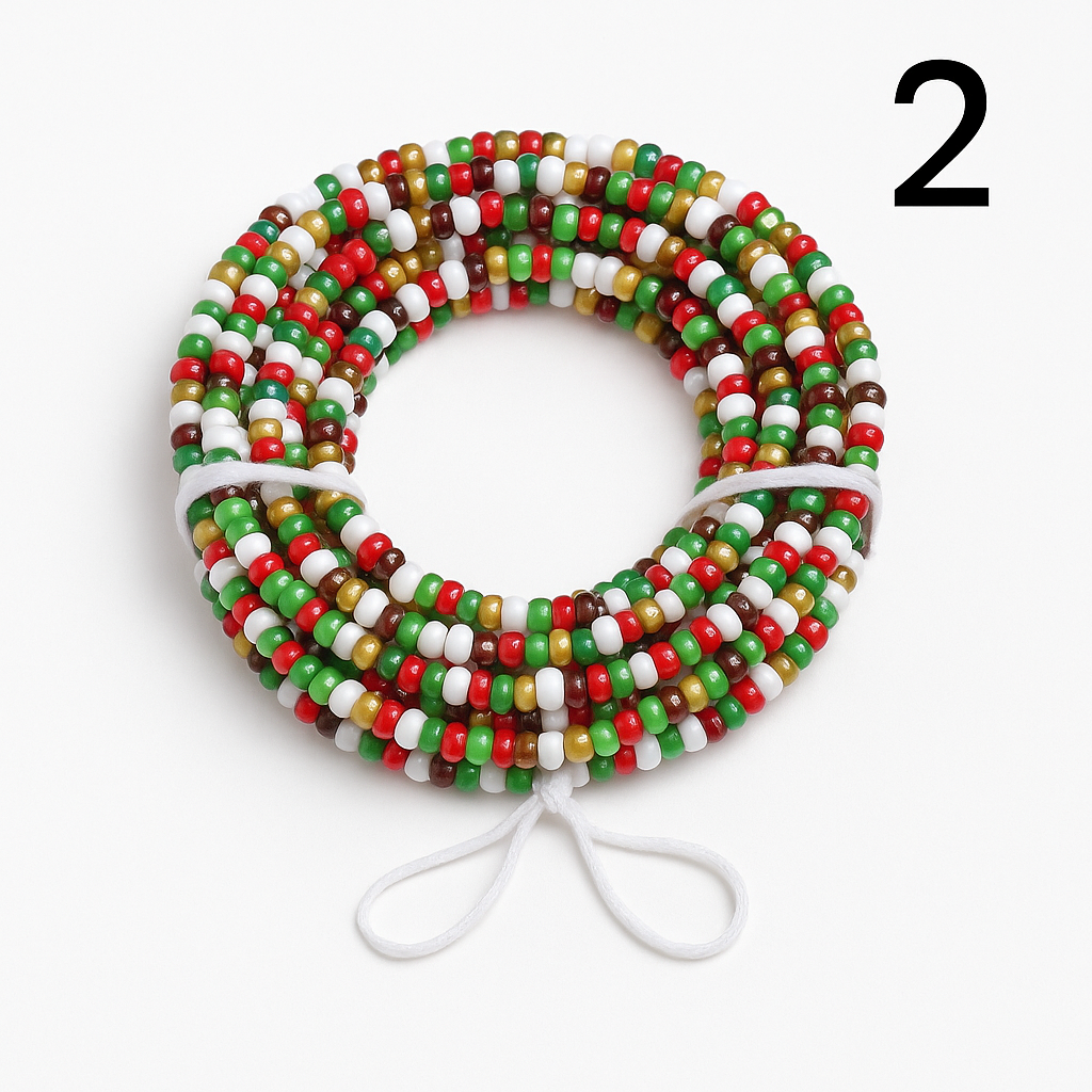 Handmade African Tie-On Waist Beads: Glass Beaded Body Jewelry Fits up to 52 inches