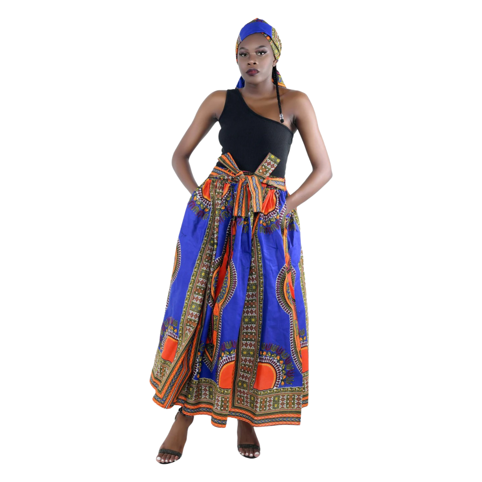 African Maxi Dashiki Skirt Matching Head-wrap &Facemask.