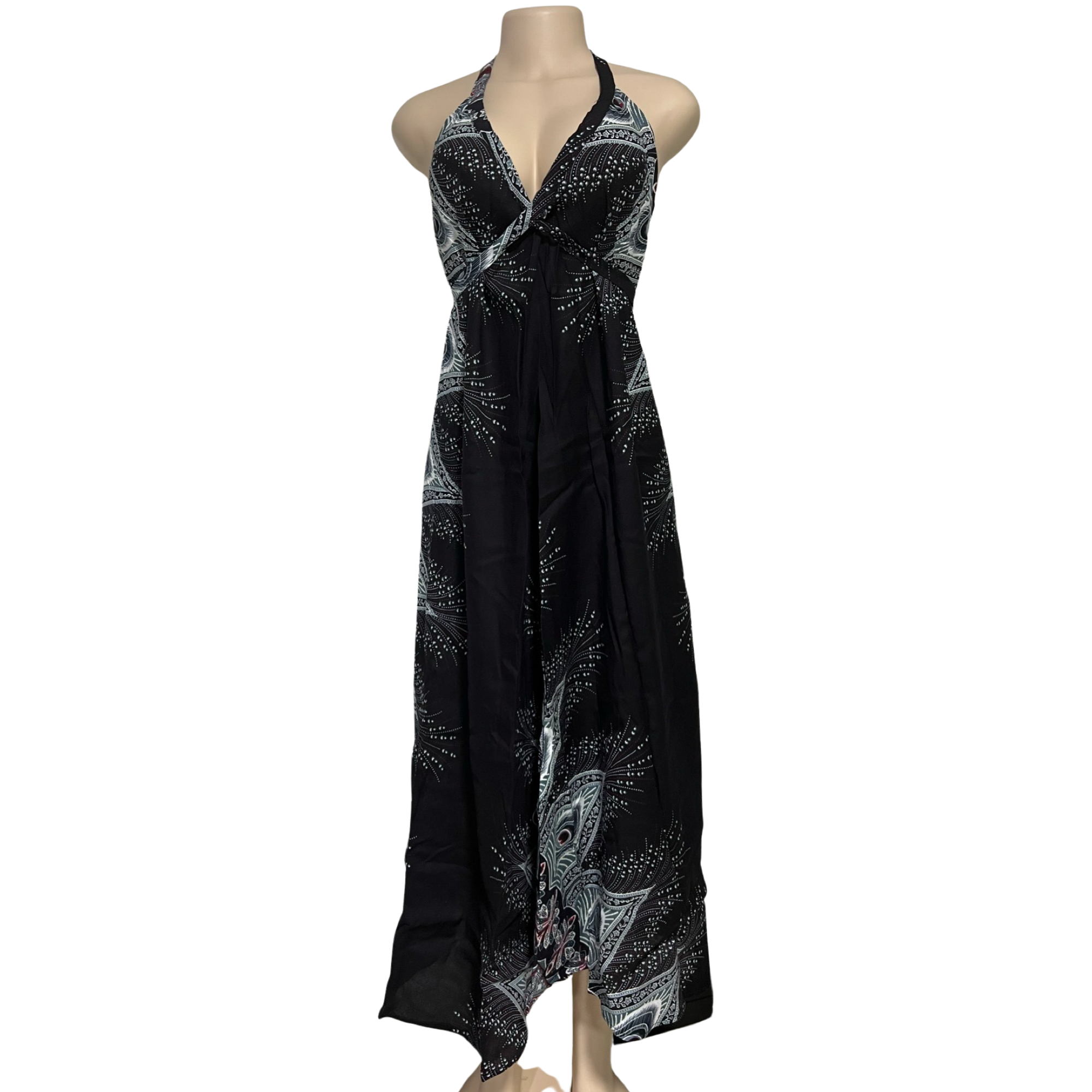 Deep-V Long Halter Dress Assorted Print.