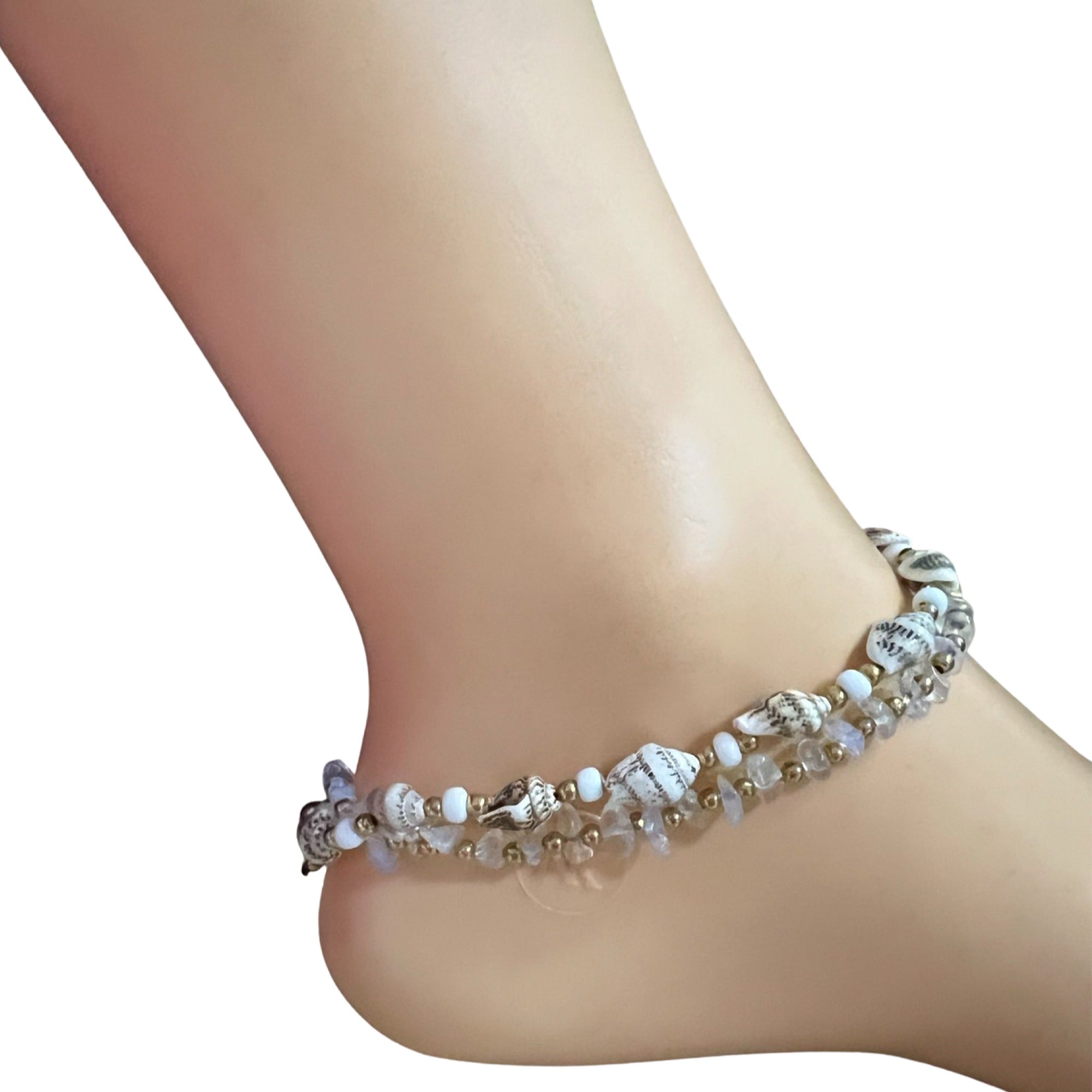 ANKLETS- Clear Quartz W/ Shell