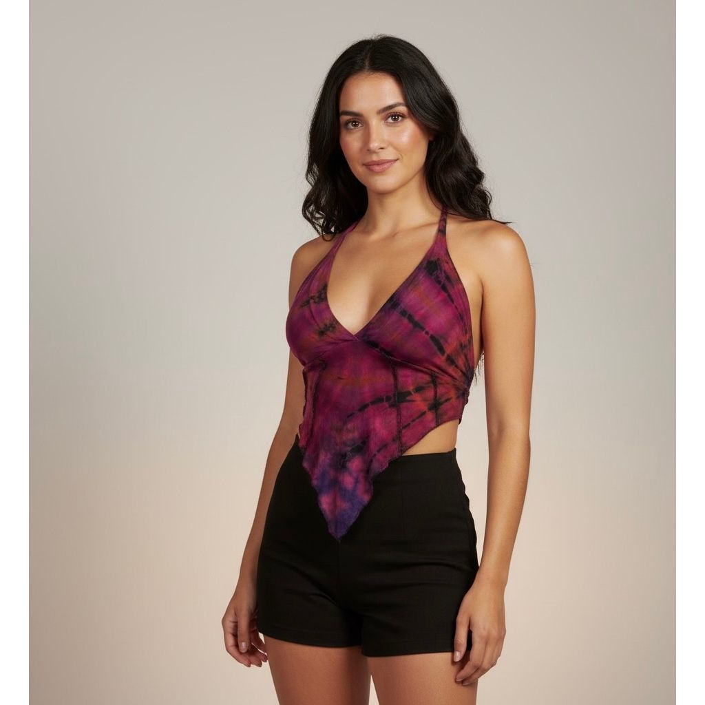 Tops - Tie Dye Deep V / Maroon