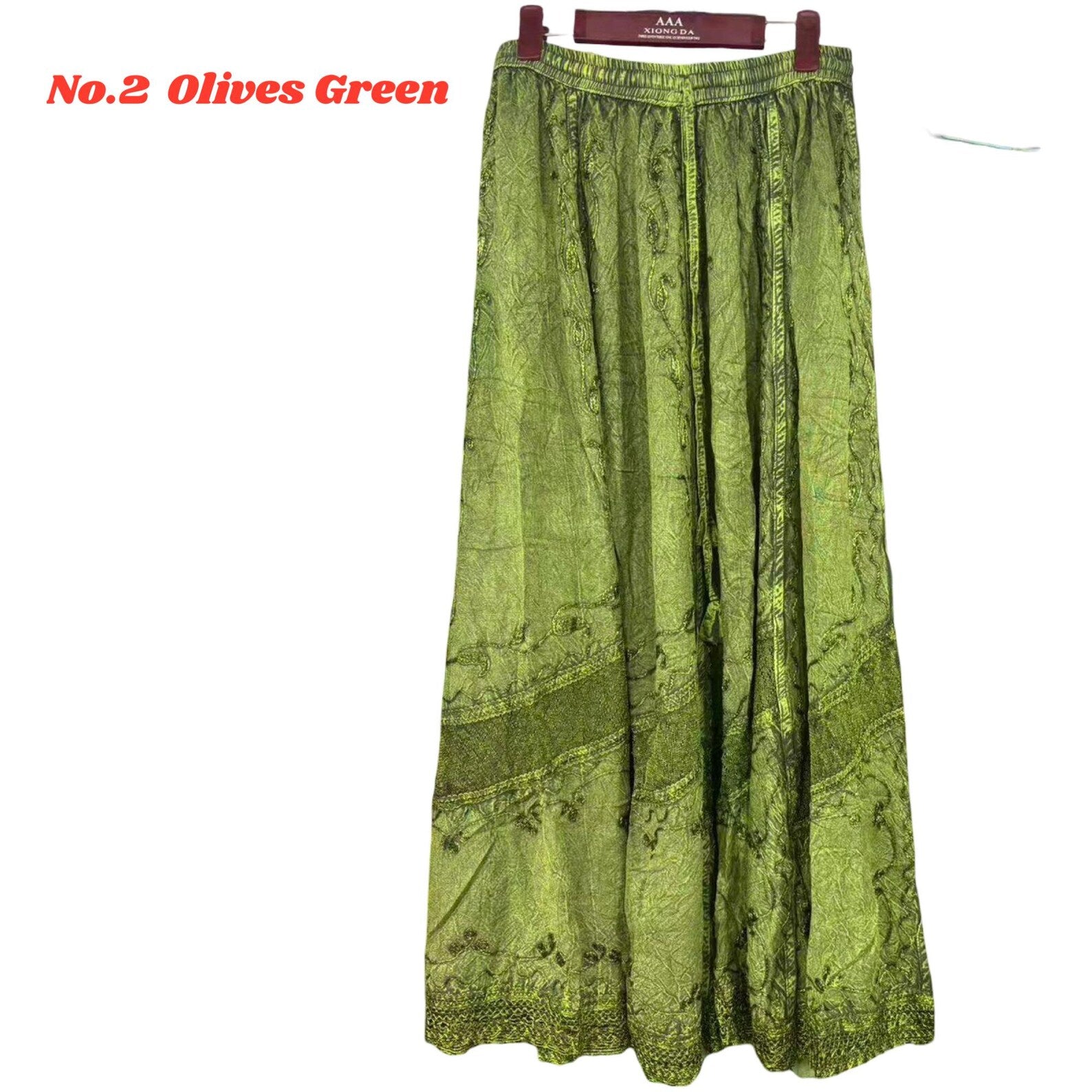 Skirt - Long Skirt  Embroidered Maxi Skirt with Elastic Waist