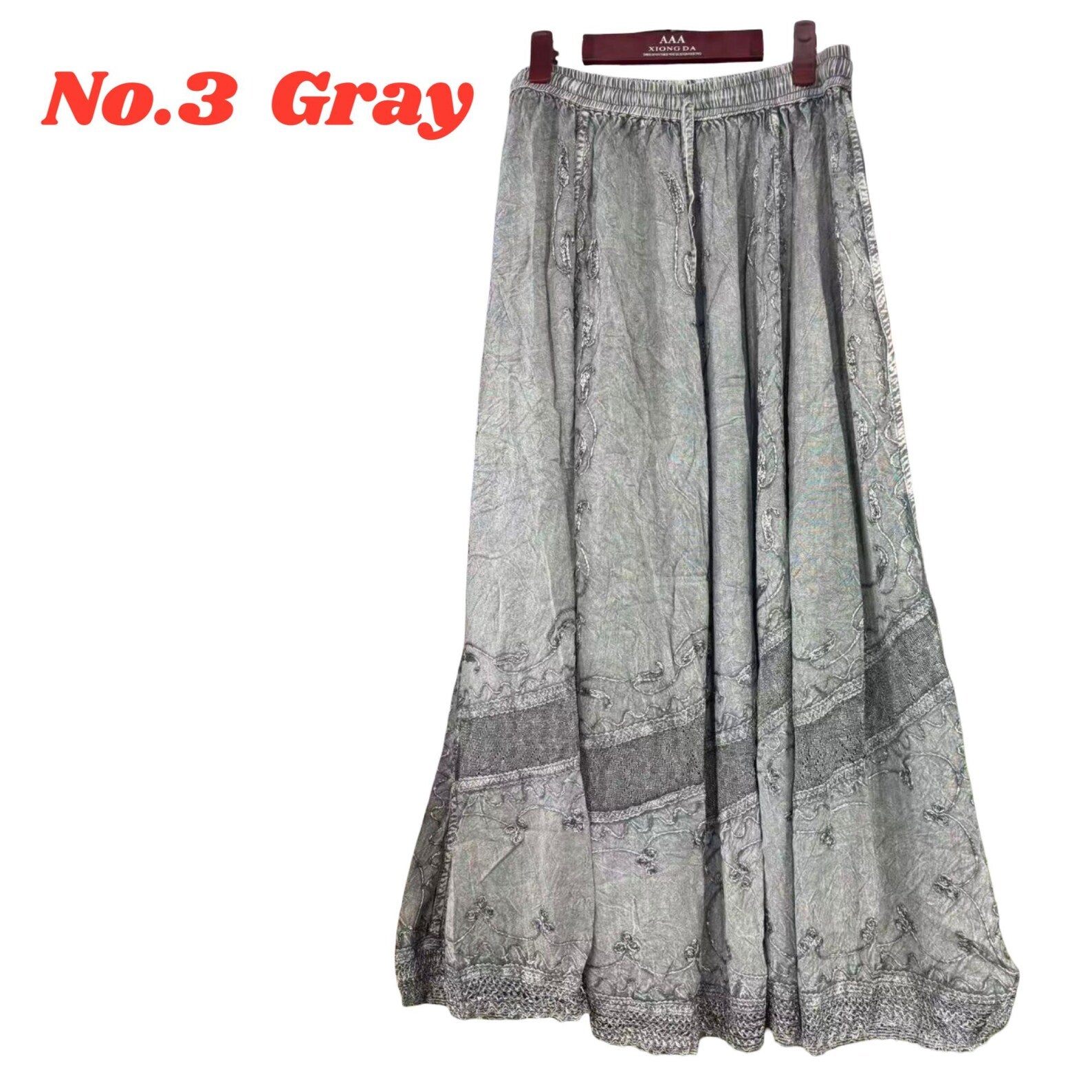 Skirt - Long Skirt  Embroidered Maxi Skirt with Elastic Waist