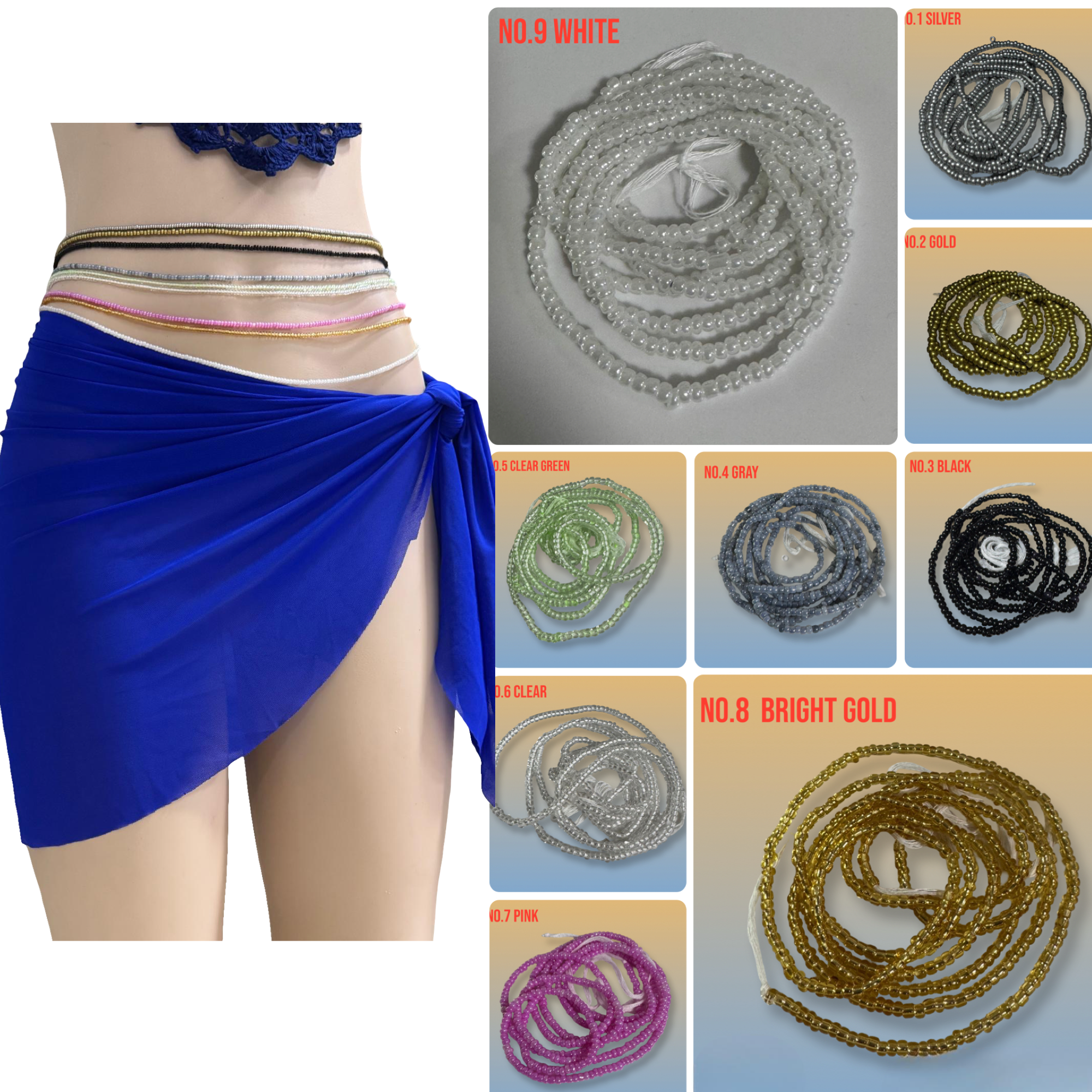 African Tie-On Waist Beads: Glass Beaded Body Jewelry