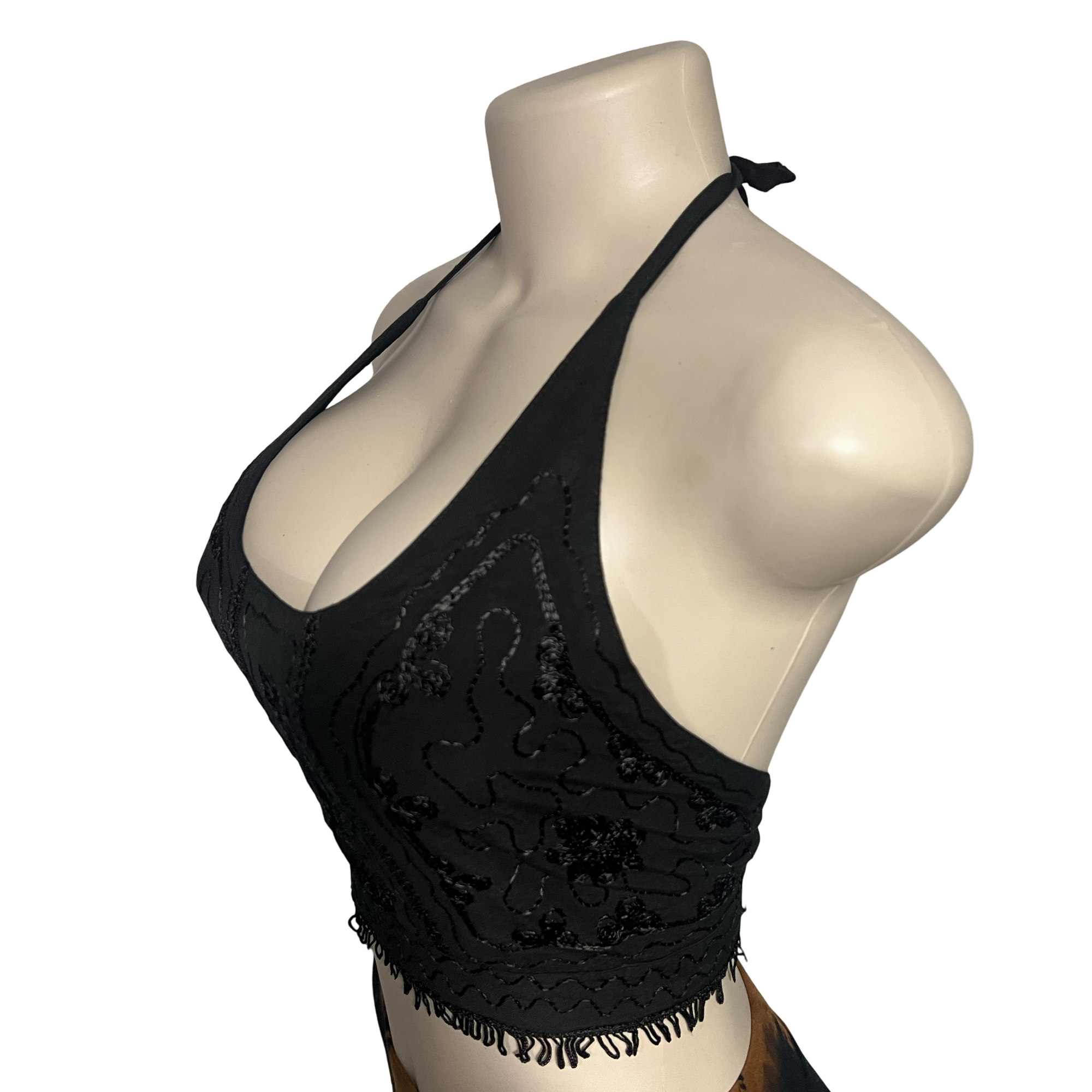 Tops - Embroidery Floral Halter Tops /Black