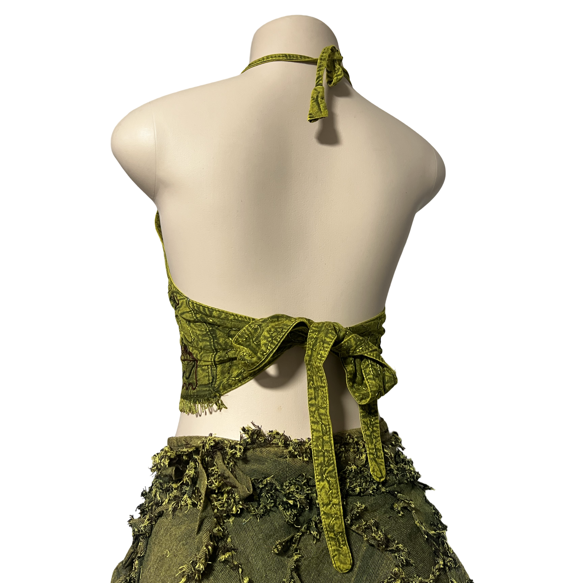 Tops - Embroidery Floral Halter Tops /Olives Green