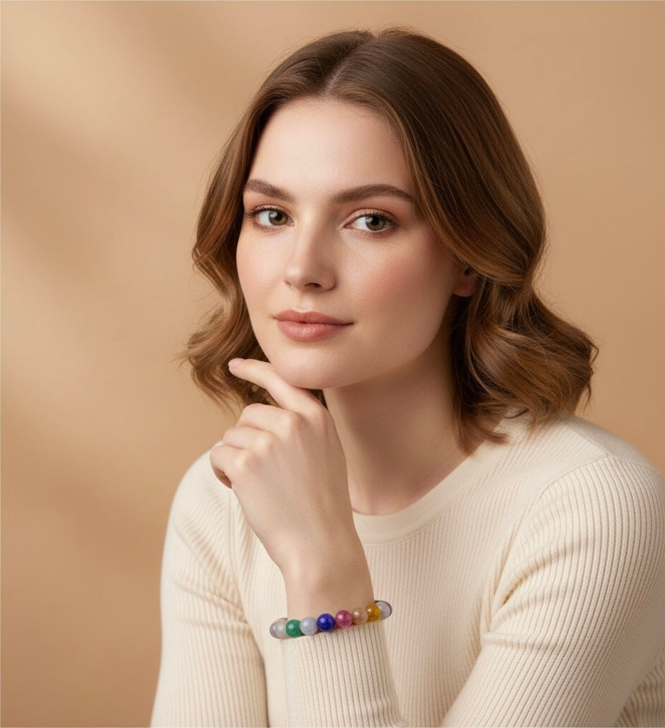 Mixed Natural Gemstone Chakra Bracelet.