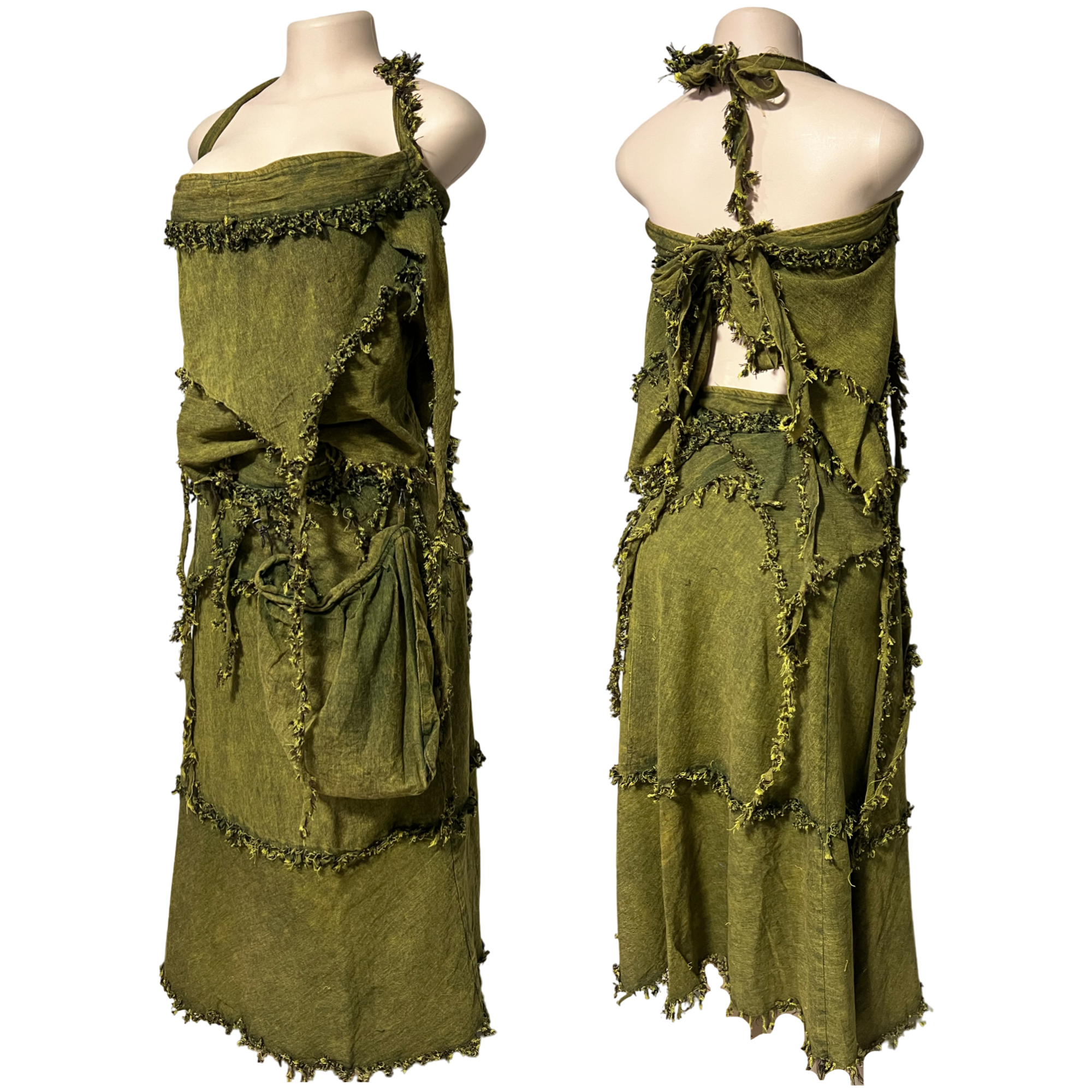 Skirt-Olives Green Stone Wash Gypsy Wrap Skirt w/Tops (set)