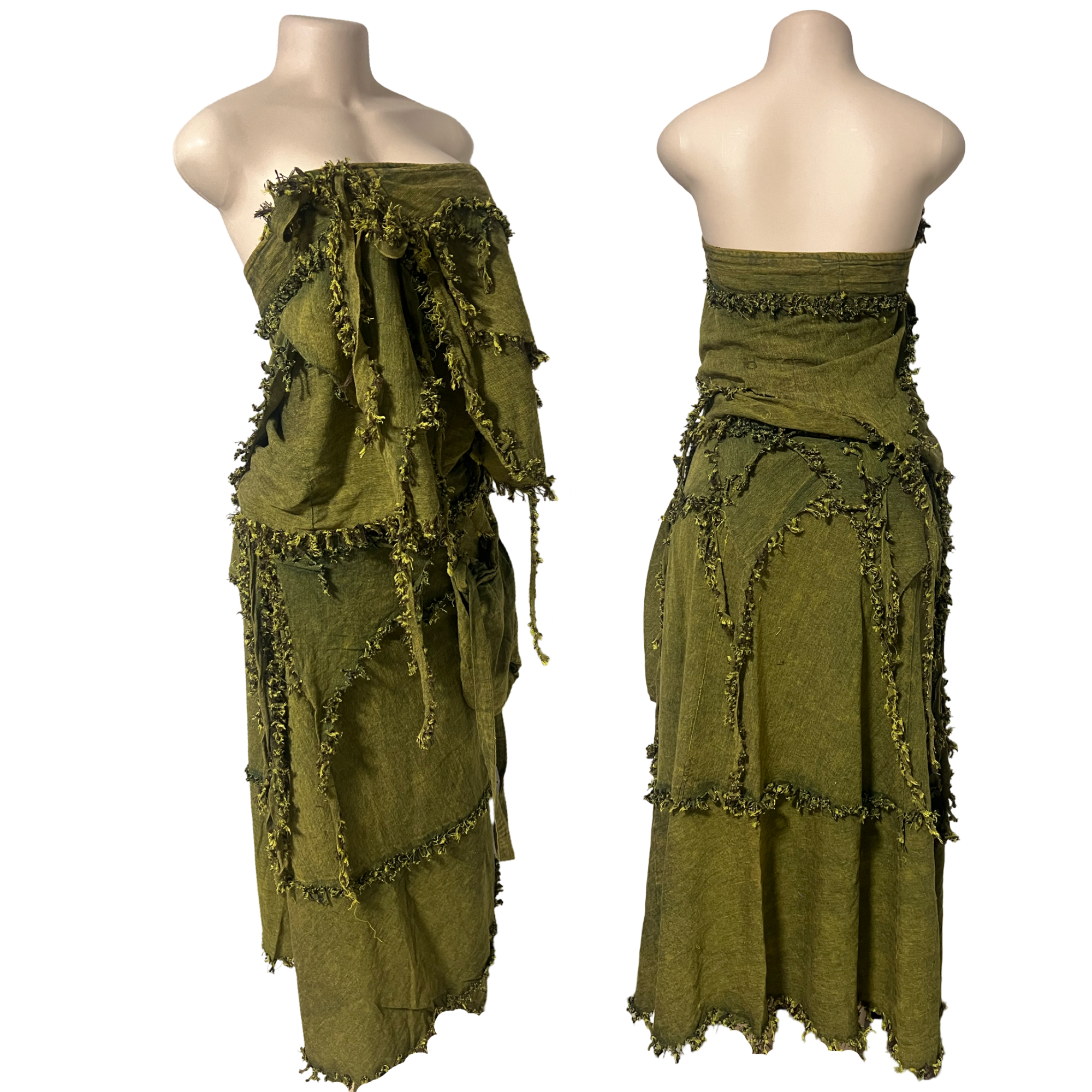 Skirt-Olives Green Stone Wash Gypsy Wrap Skirt w/Tops (set)