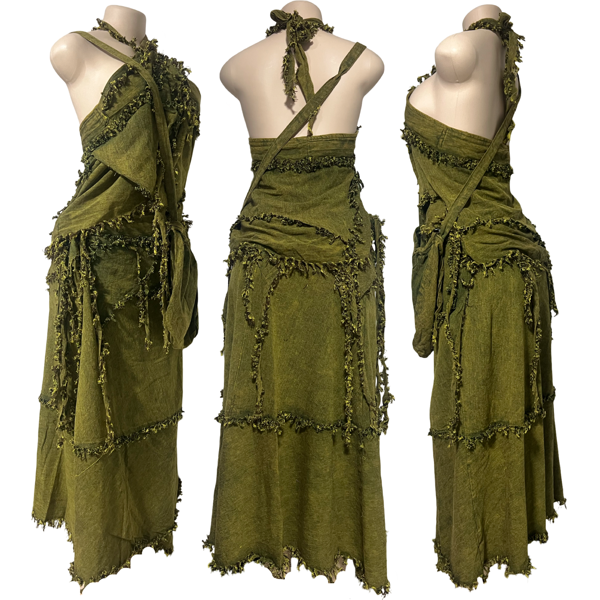 Skirt-Olives Green Stone Wash Gypsy Wrap Skirt w/Tops (set)