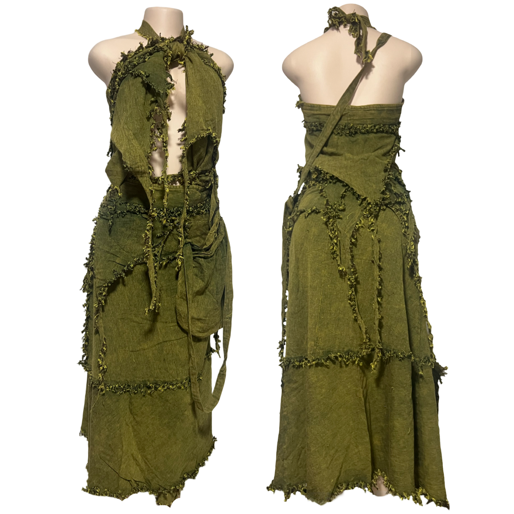 Skirt-Olives Green Stone Wash Gypsy Wrap Skirt w/Tops (set)