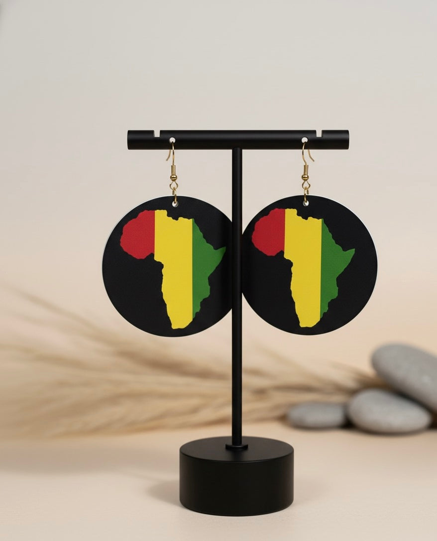 Rasta Africa Map Earrings – Bold Afrocentric Statement Jewelry