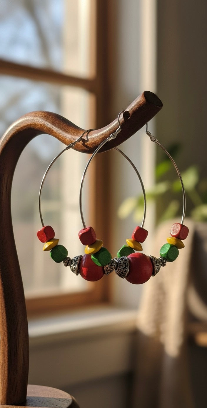 Rasta Beaded Hoop Earrings – Handmade Vibrant Colors