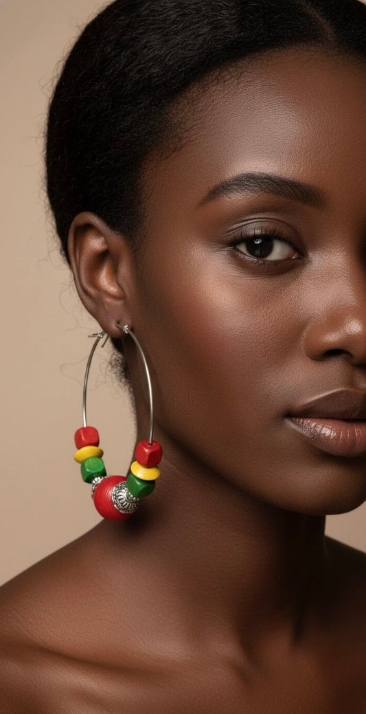 Rasta Beaded Hoop Earrings – Handmade Vibrant Colors