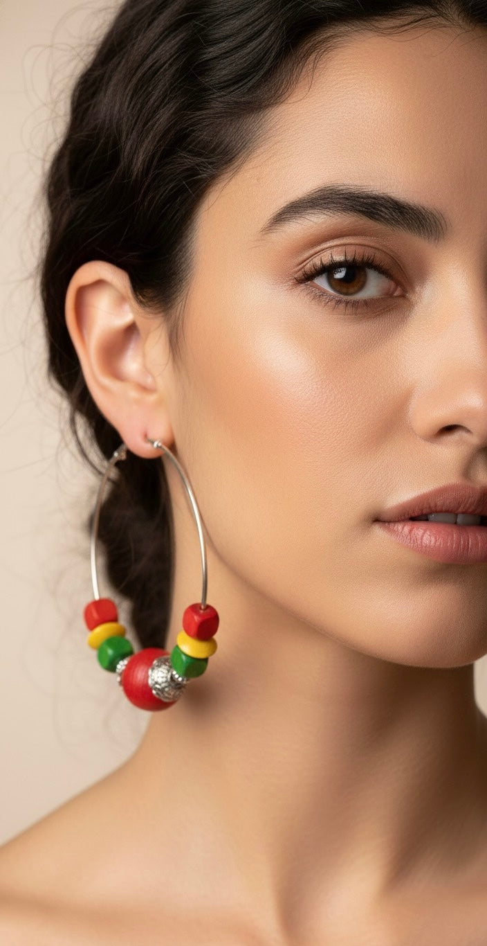 Rasta Beaded Hoop Earrings – Handmade Vibrant Colors
