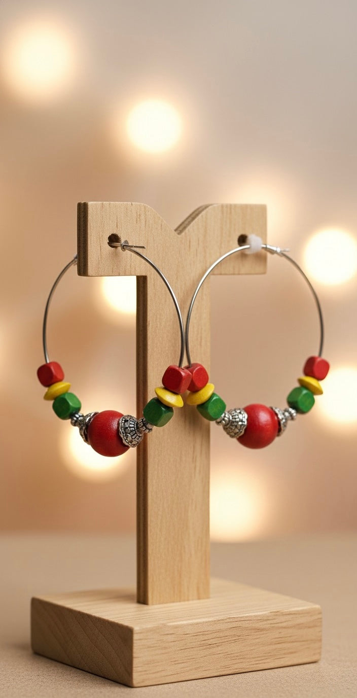 Rasta Beaded Hoop Earrings – Handmade Vibrant Colors
