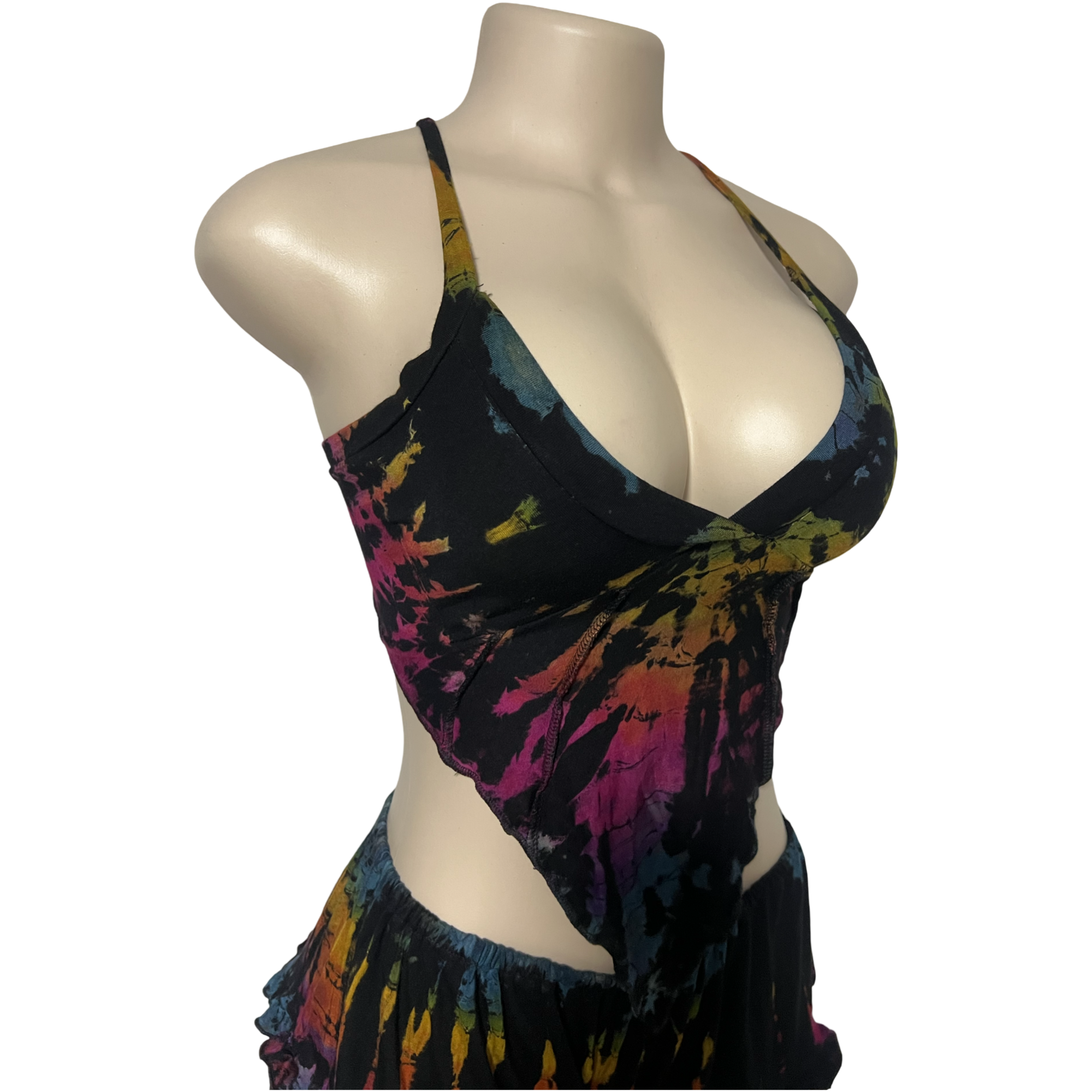 Tops - Tie Dye Deep V / Black Rainbow