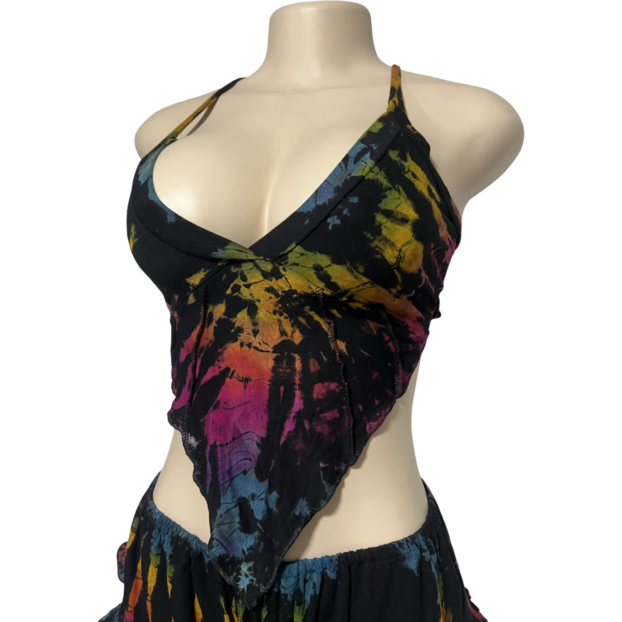 Tops - Tie Dye Deep V / Black Rainbow