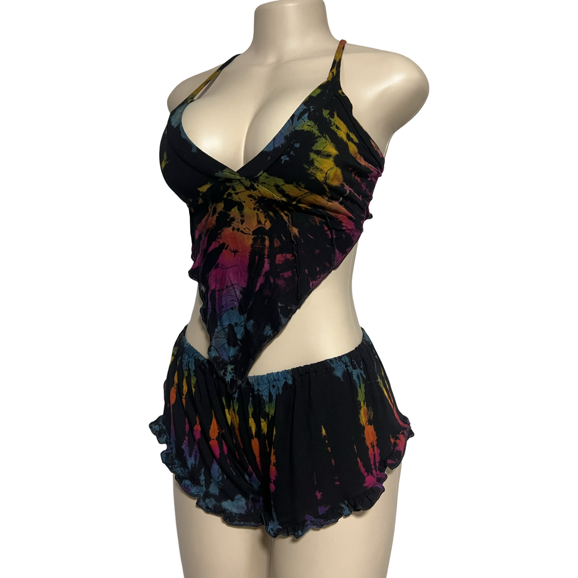 Tops - Tie Dye Deep V / Black Rainbow