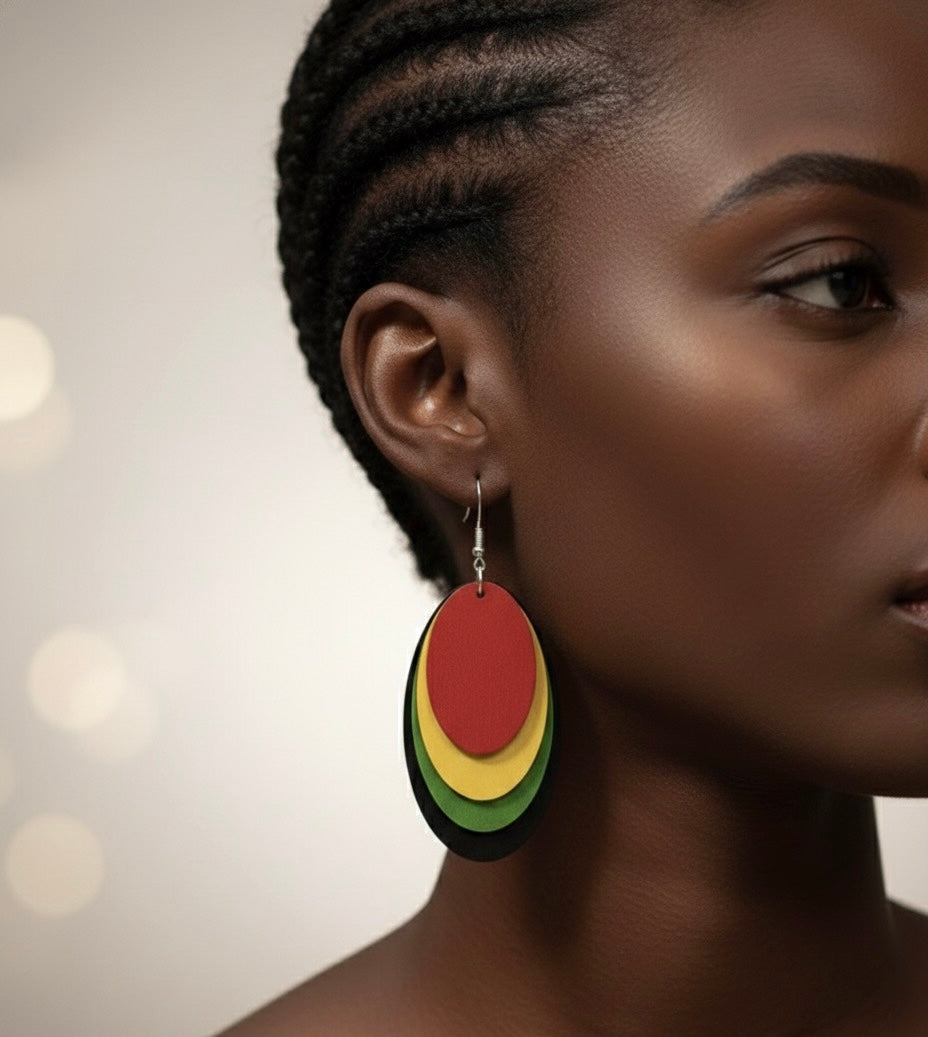Rasta Layered Wooden Oval Earrings