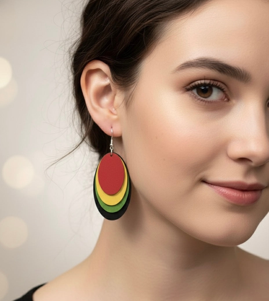 Rasta Layered Wooden Oval Earrings