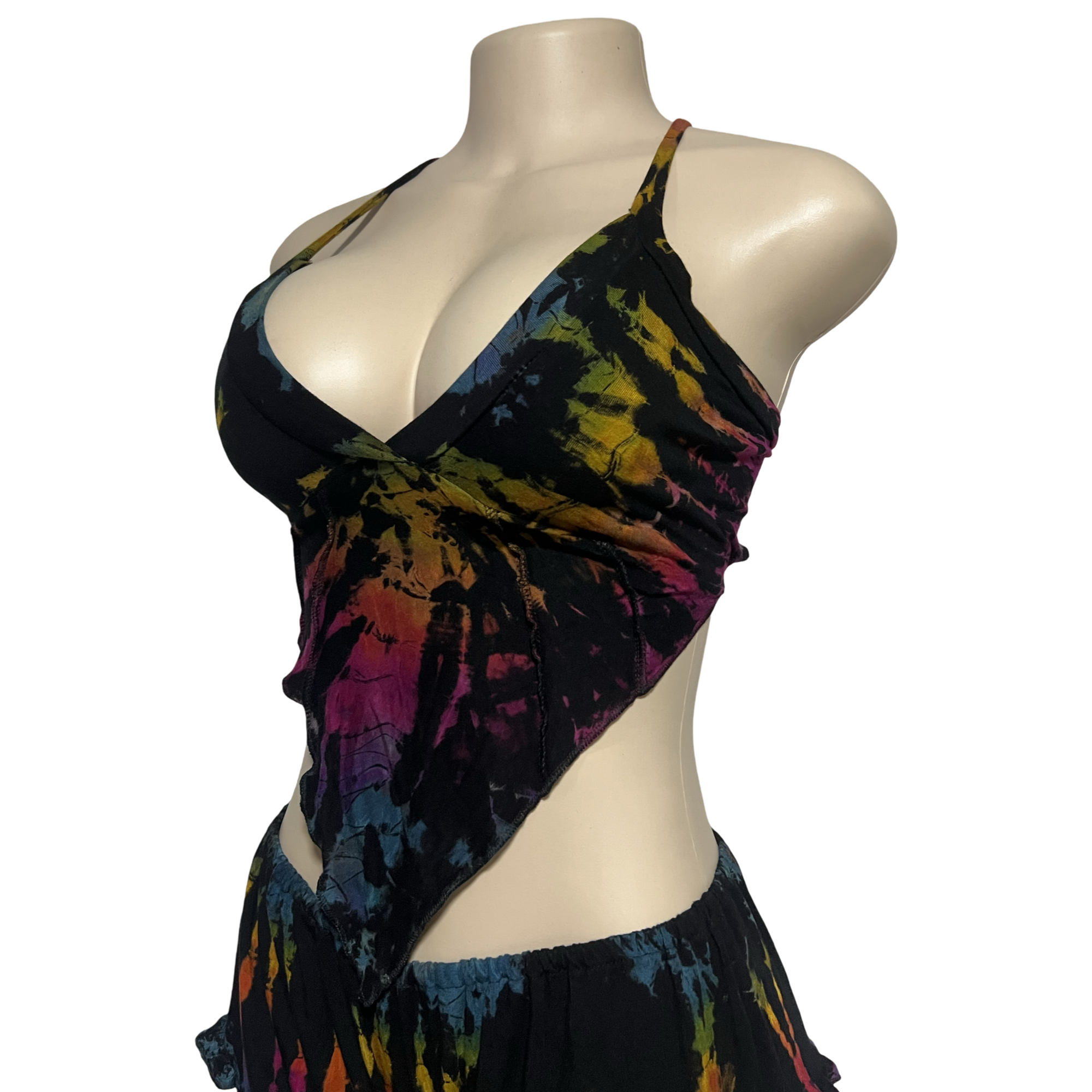 Tops - Tie Dye Deep V / Black Rainbow