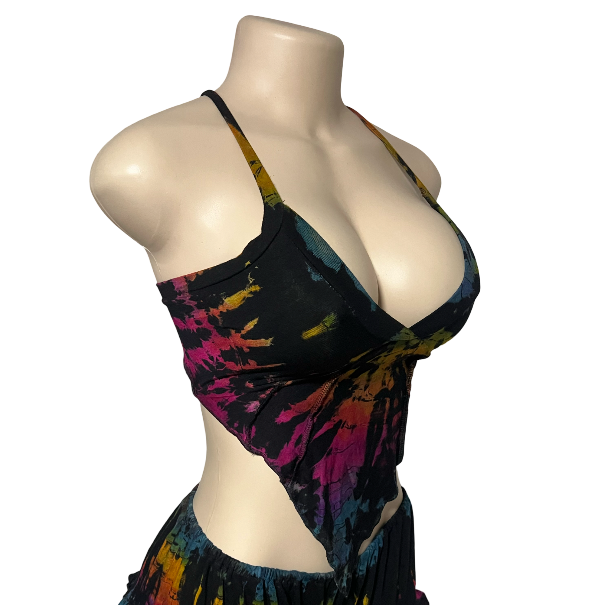 Tops - Tie Dye Deep V / Black Rainbow