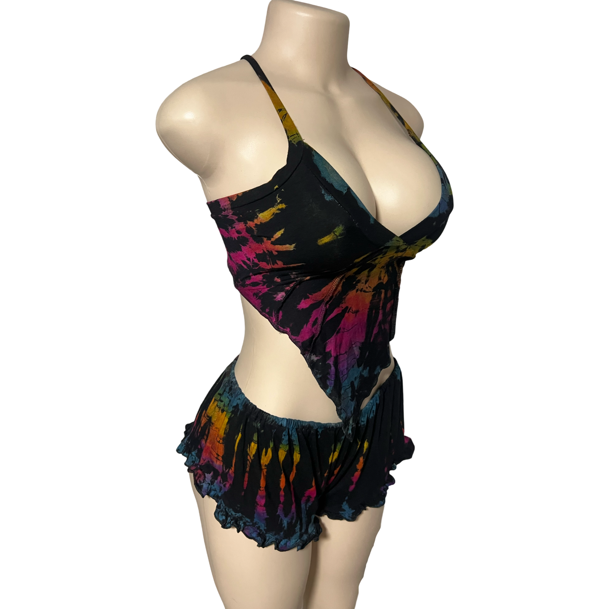 Tops - Tie Dye Deep V / Black Rainbow