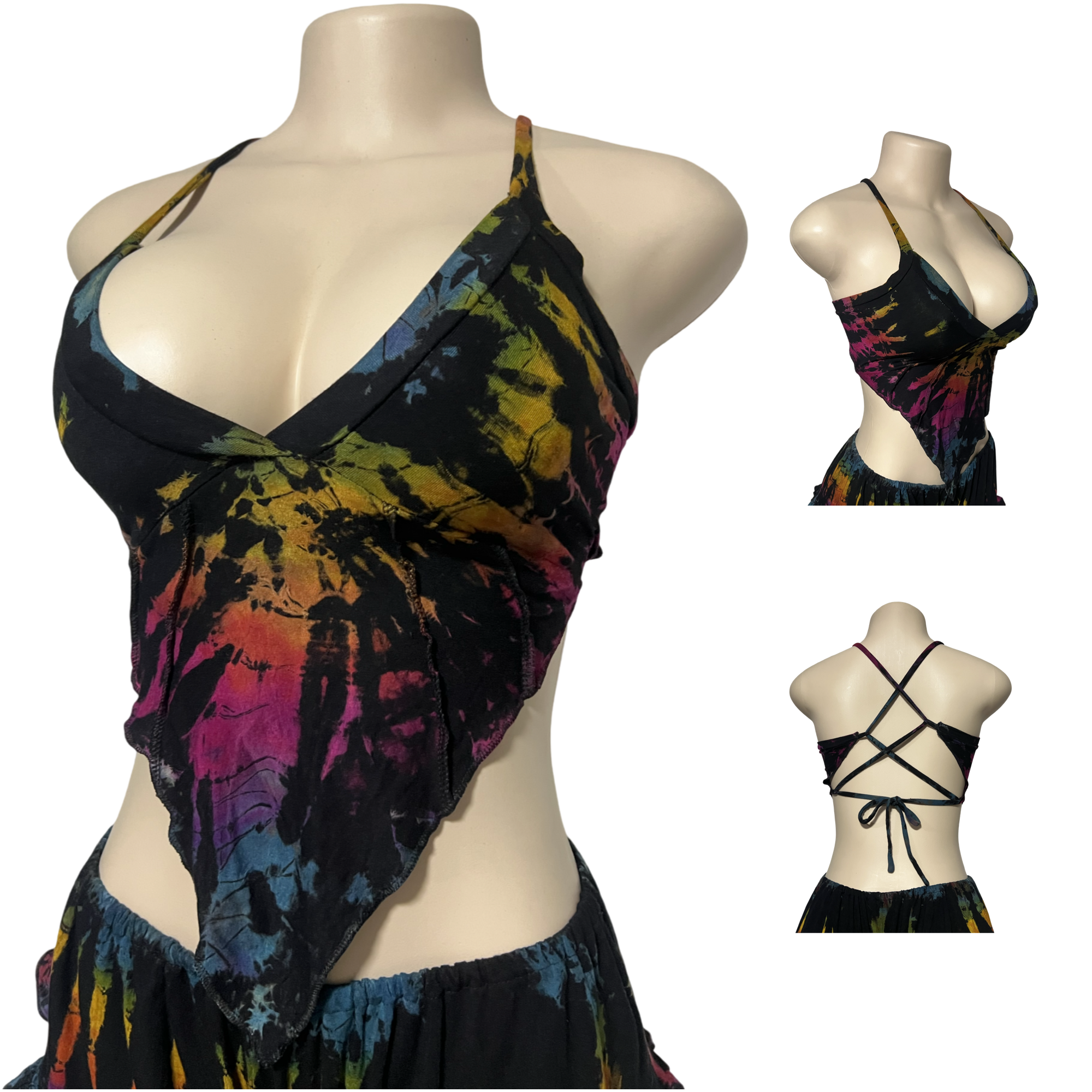 Tops - Tie Dye Deep V / Black Rainbow