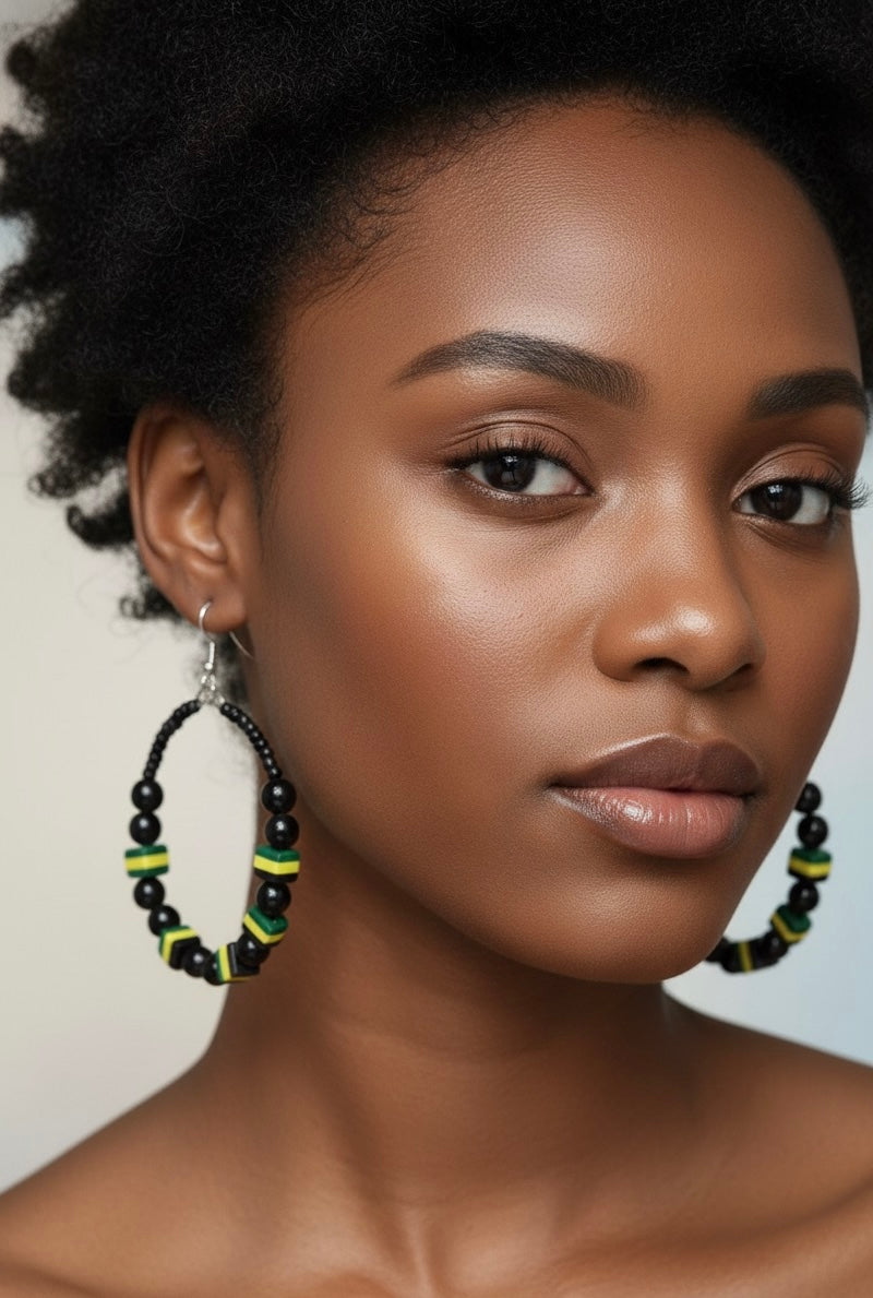 Jamaican Beaded Hoop Earrings