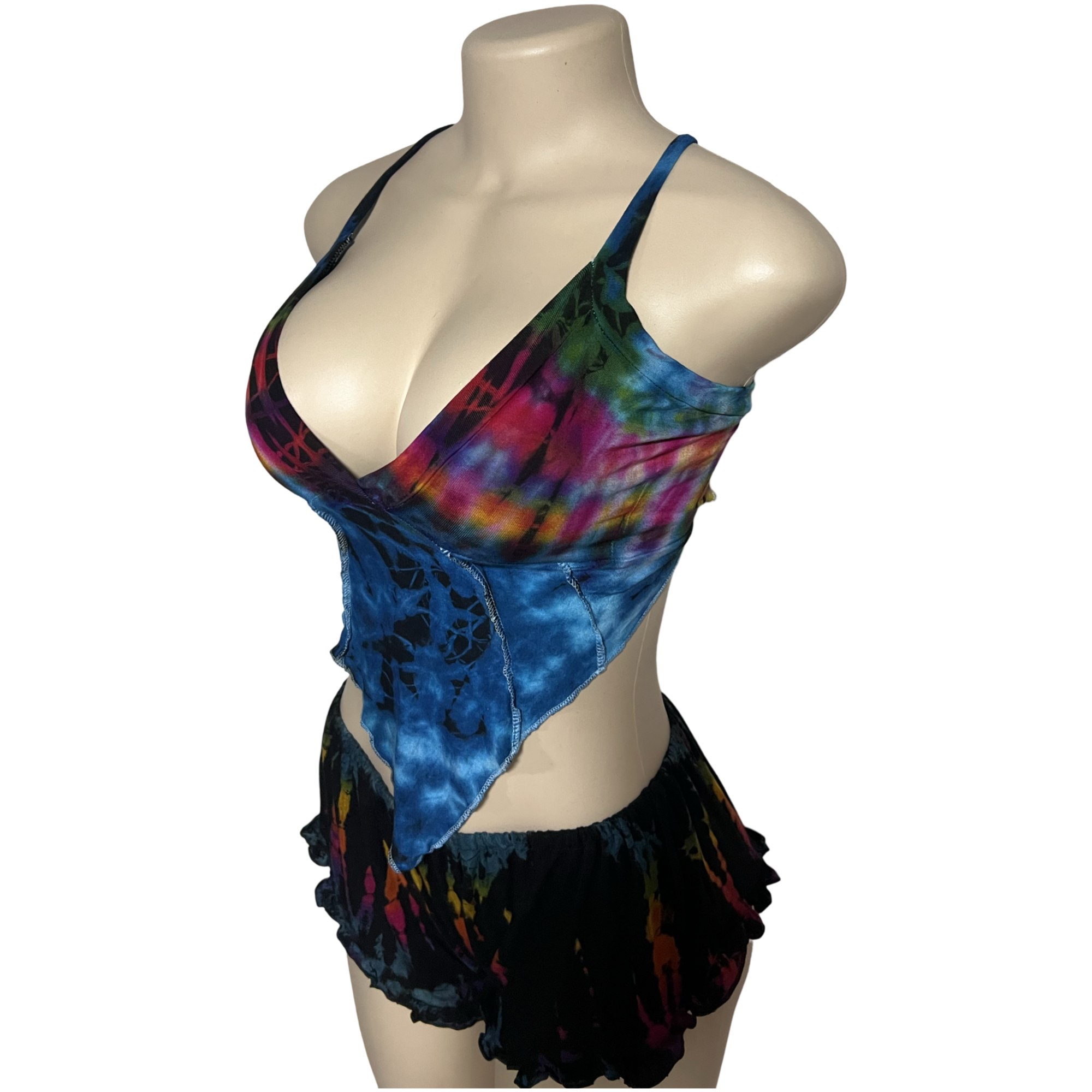 Tops - Tie Dye Deep V / White Rainbow