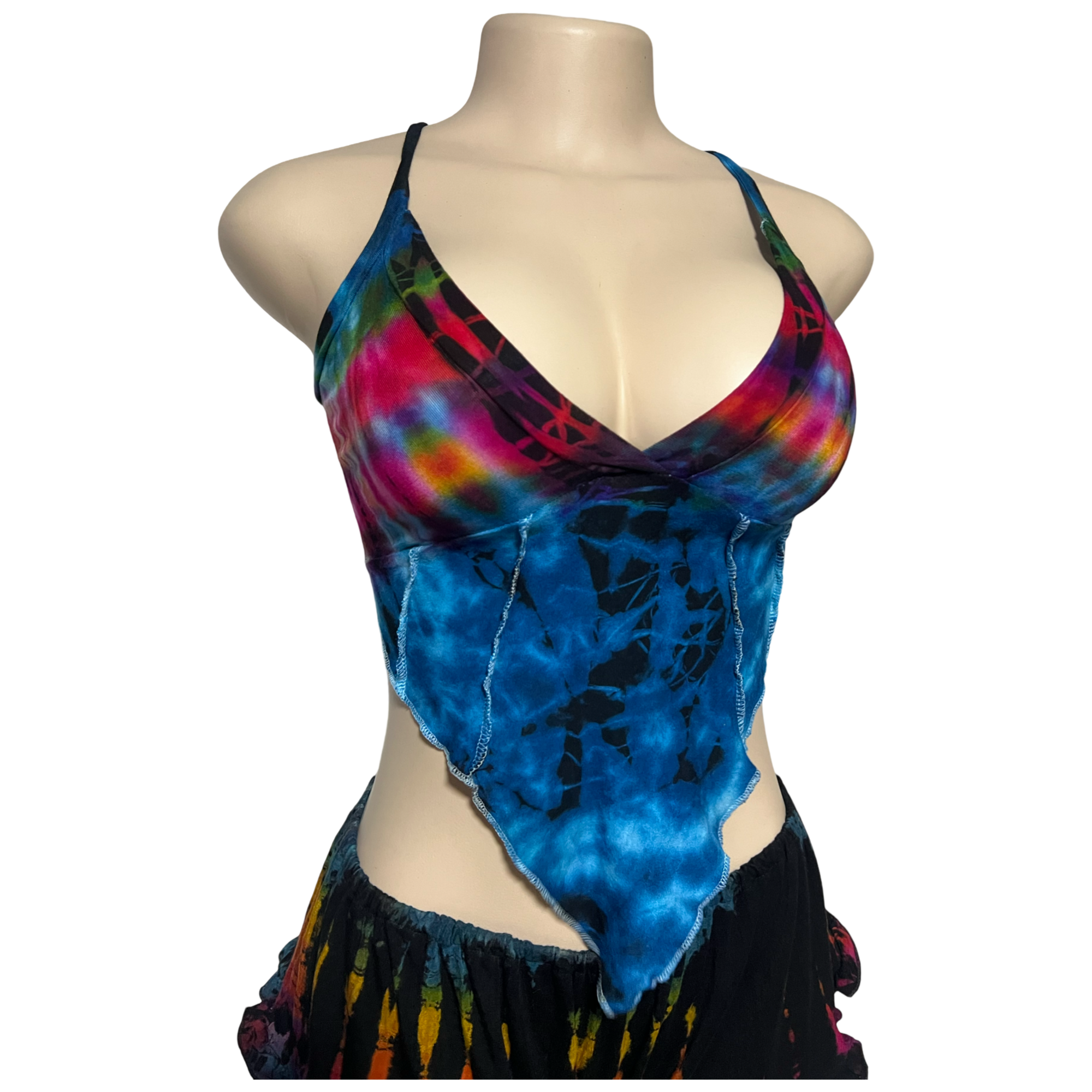 Tops - Tie Dye Deep V / White Rainbow