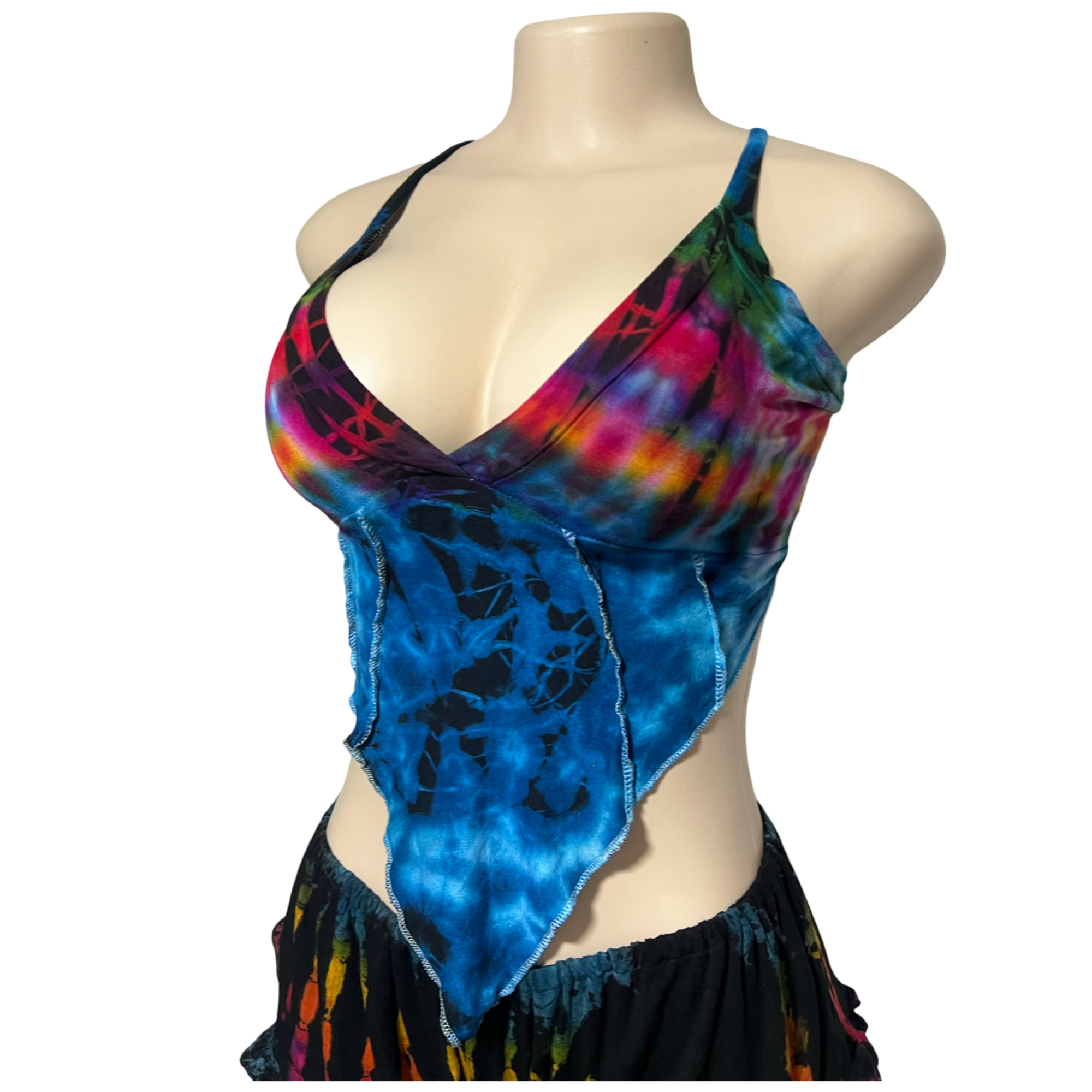 Tops - Tie Dye Deep V / White Rainbow