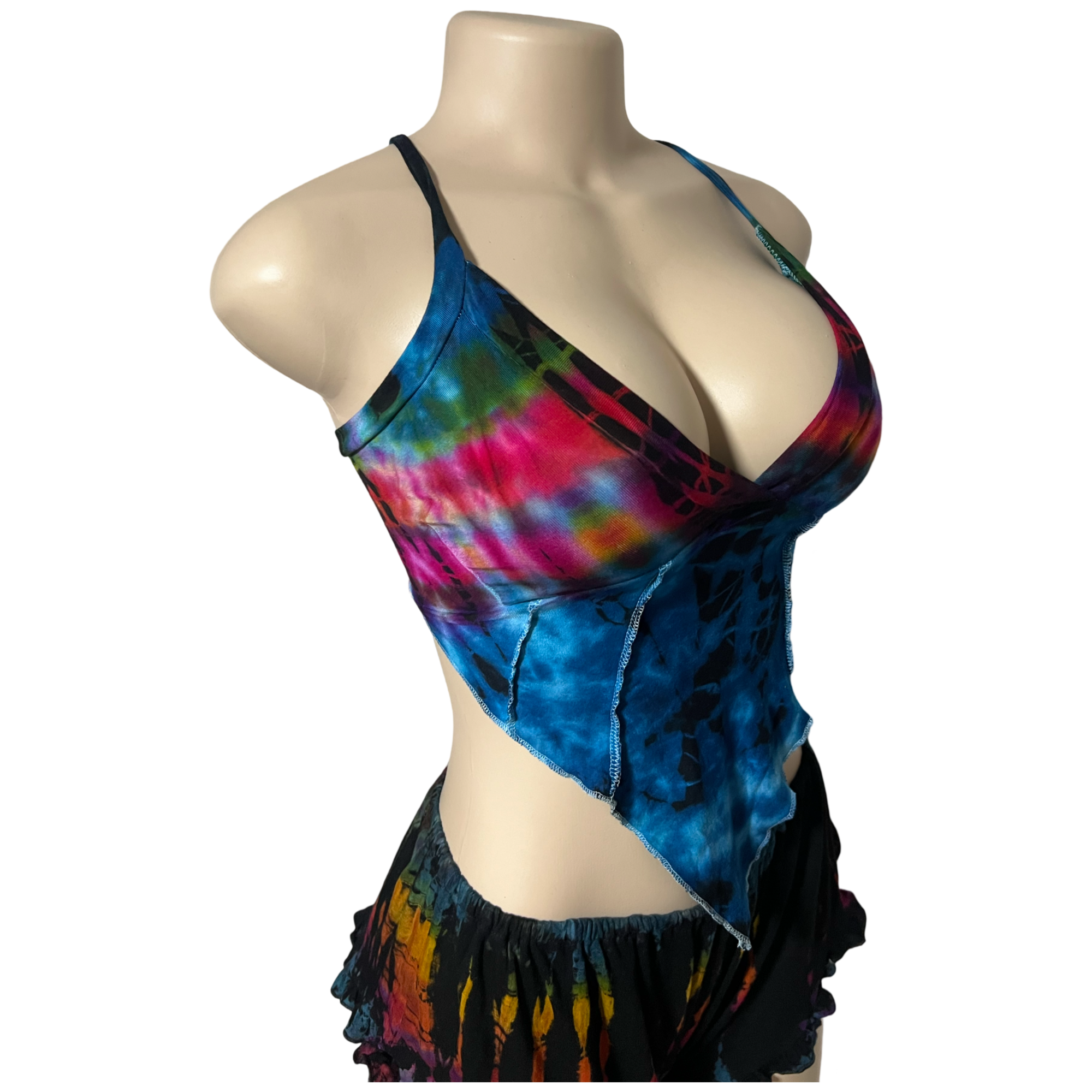 Tops - Tie Dye Deep V / White Rainbow