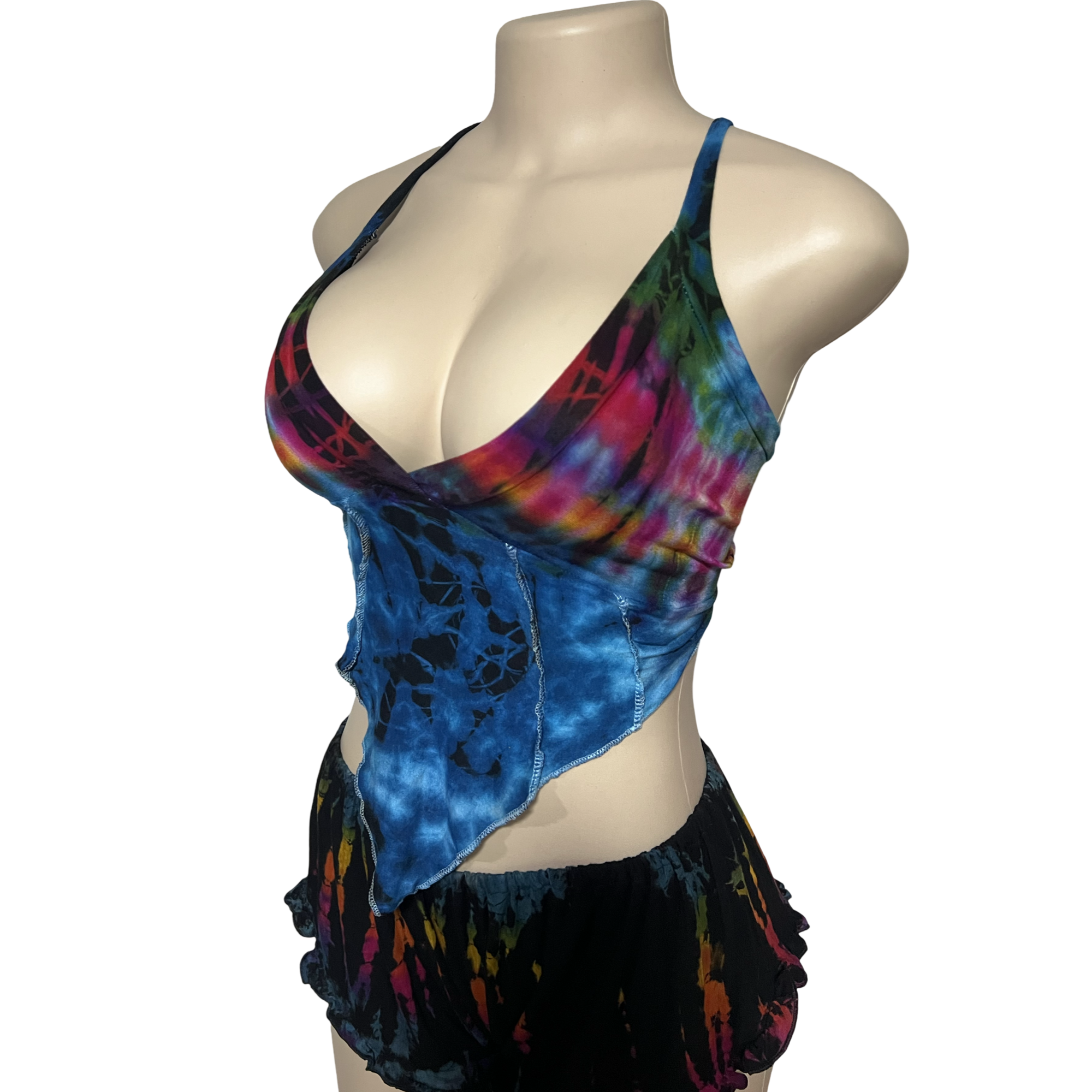 Tops - Tie Dye Deep V / White Rainbow